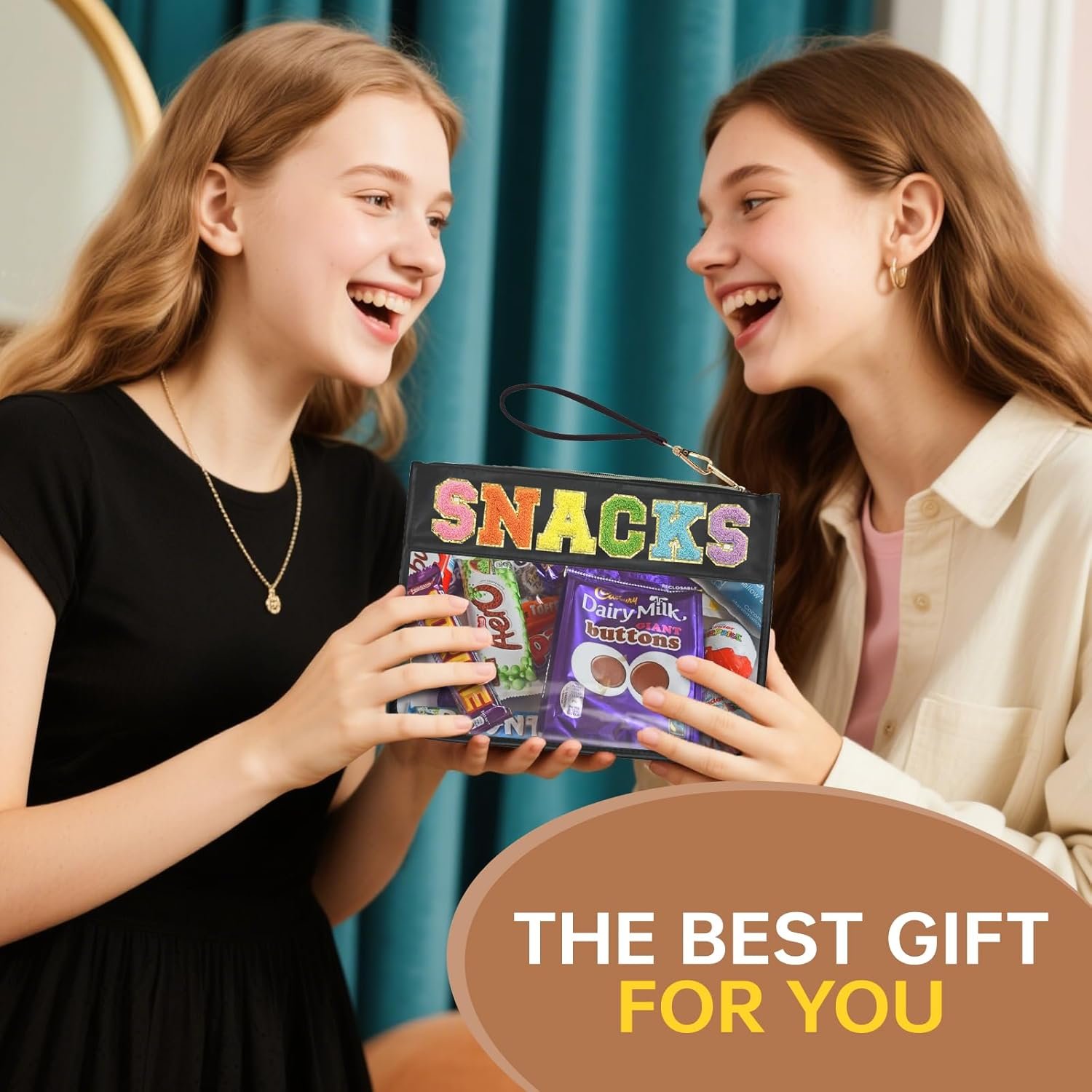 Private Label Snacks Bag Clear Chenille Varsity Letter Zipper Pouch Travel Makeup Aesthetic Storage Organizer with Custom Logo Glitter Patch Letters Black Supplier for Women