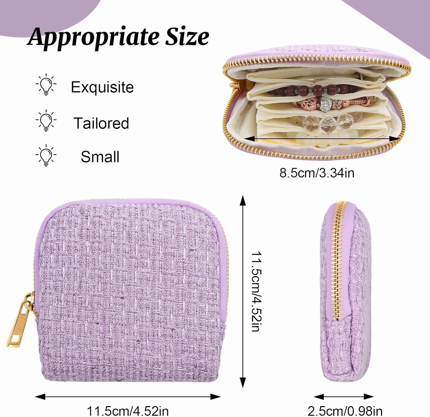 Private Label Small Travel Jewelry Case Zippered 6-Layer Velvet Pouch with Custom Logo for Rings Bracelets Earrings Anti-Scratch Portable Organizer Manufacturer Purple