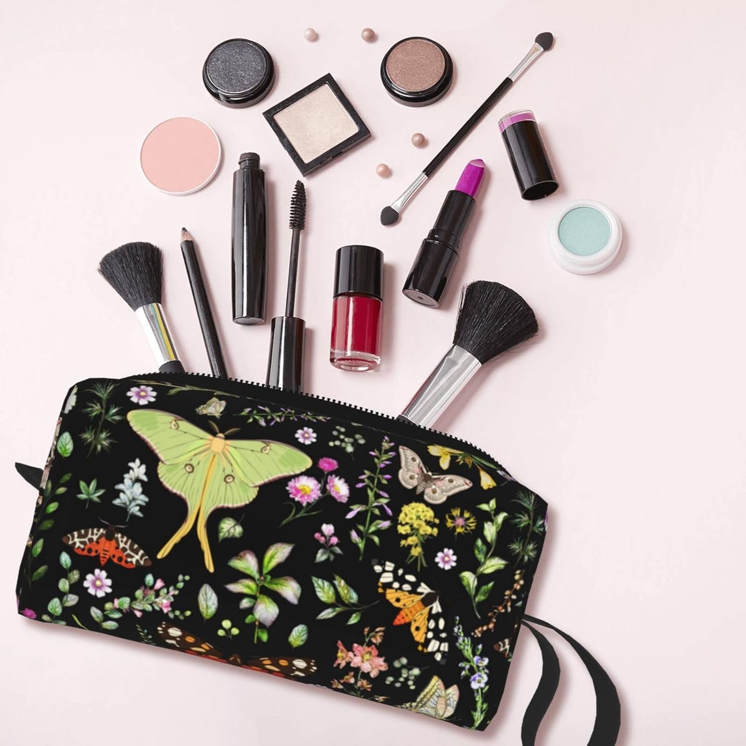 Custom Logo Butterflies Moths Flower Makeup Bag for Women Private Label Portable Cosmetic Zipper Pouch Travel Toiletry Organizer Manufacturer Custom Logo Butterflies Moths Flower Makeup Bag for Women Private Label Portable Cosmetic Zipper Pouch Travel Toiletry Organizer Manufacturer