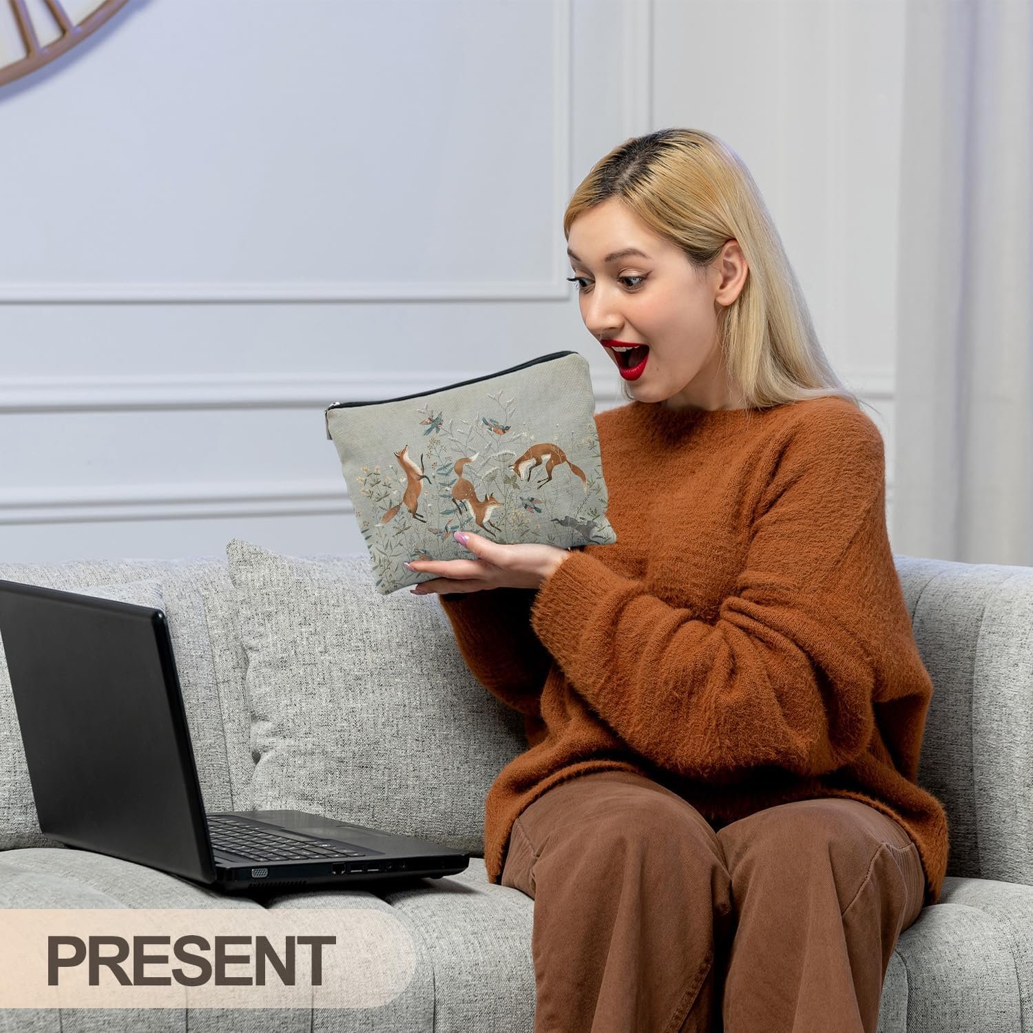 Custom Logo Fox Wildflowers Makeup Bags Private Label Forest Fox Cottagecore Cosmetic Toiletry Bags Manufacturer Gifts for Women Animal Lovers