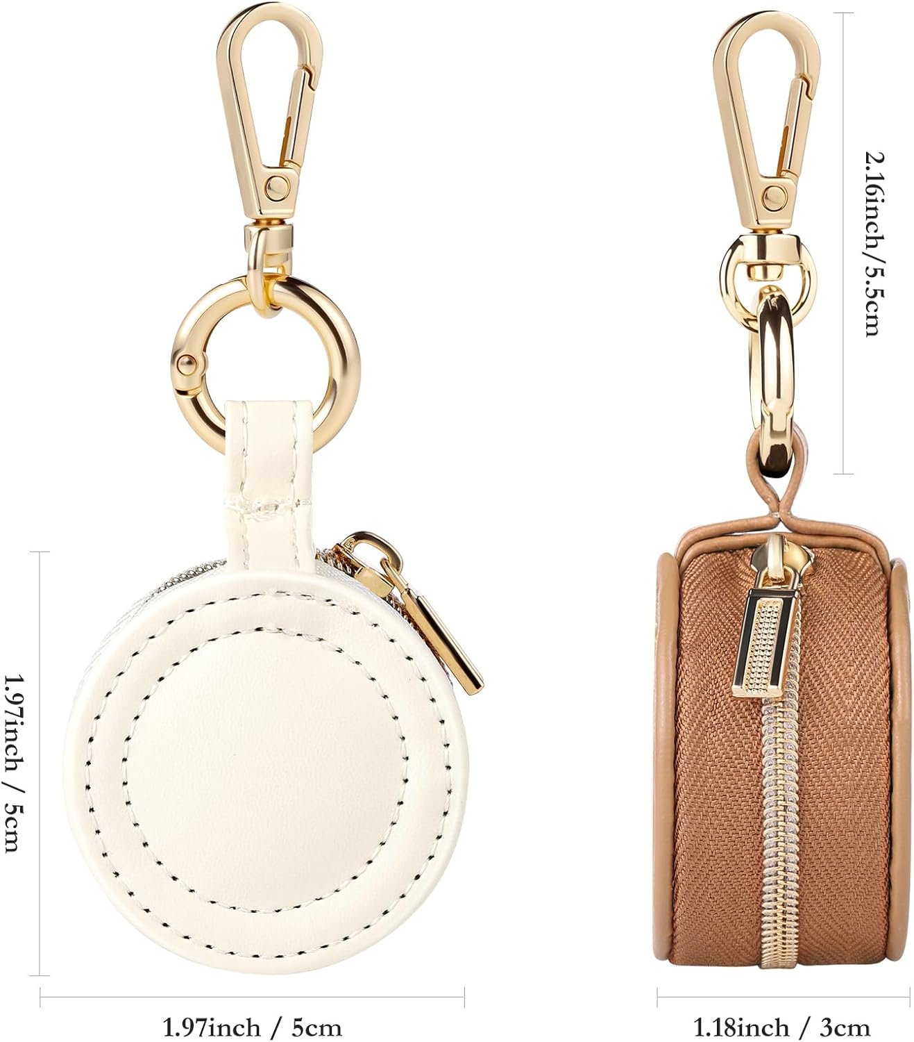 Custom Logo 2 Pcs Small Portable Jewelry Ring Holder Boxes with Keychain Private Label Travel Case for Earrings Studs Necklaces Rings Storage Supplier (White+Khaki)