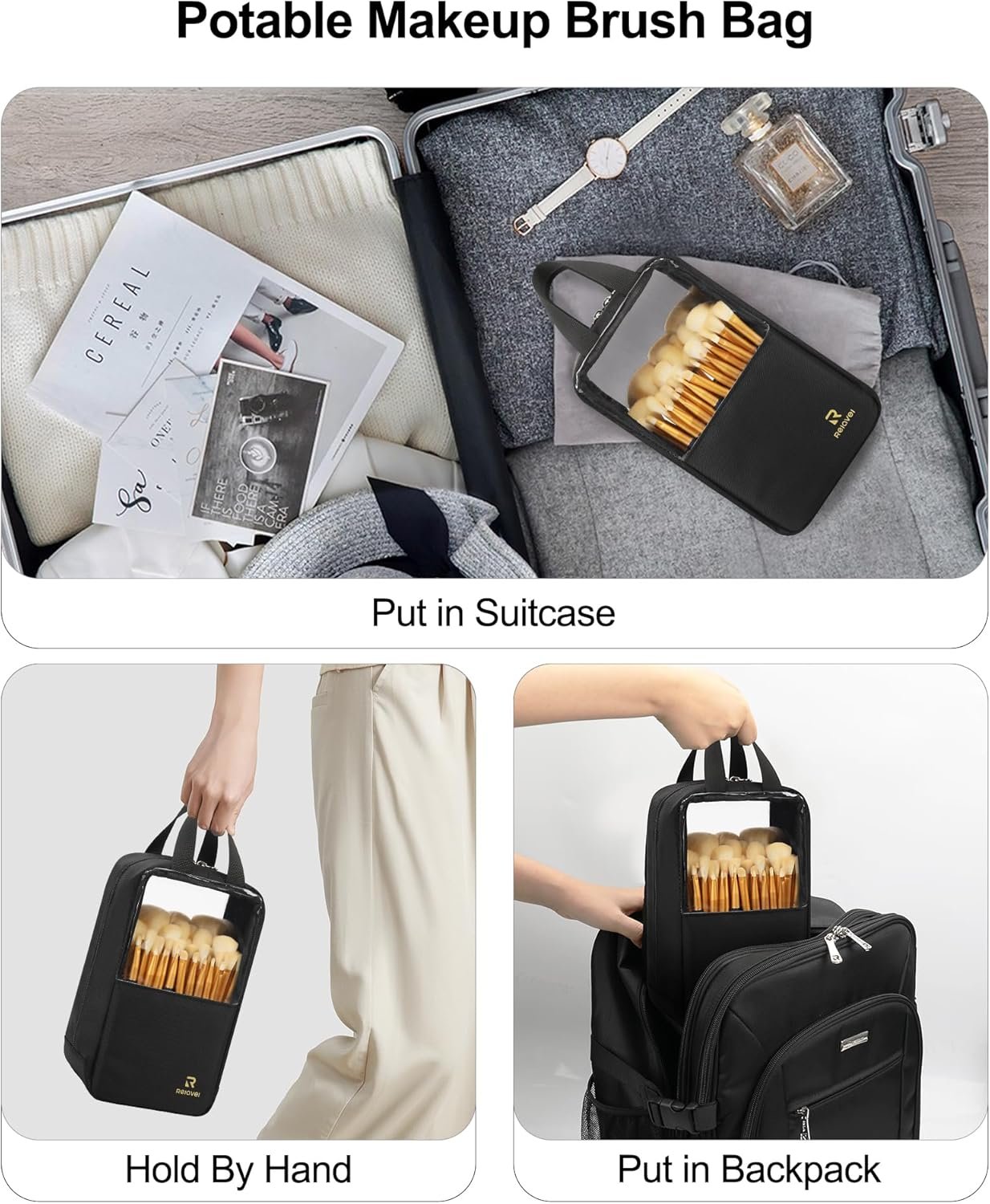 Custom Logo Makeup Brush Bag Travel Case Portable Large Holder Marker Organizer Pro Artist Clear Dust-Proof Cosmetic Bag Private Label Manufacturer