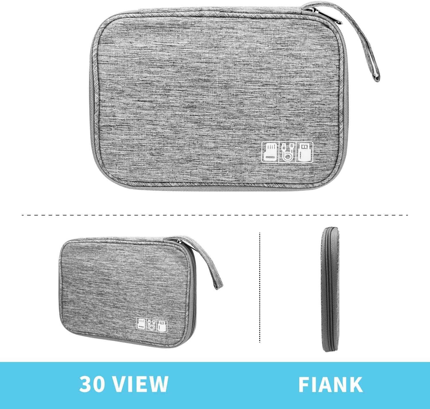 Private Label Electronics Organizer Travel Case, Custom Logo Electronic Accessories Storage Bag, Manufacturer Portable Waterproof Cable Organizer Bag for Small Charging Cord Storage Cables SD Card (Grey)