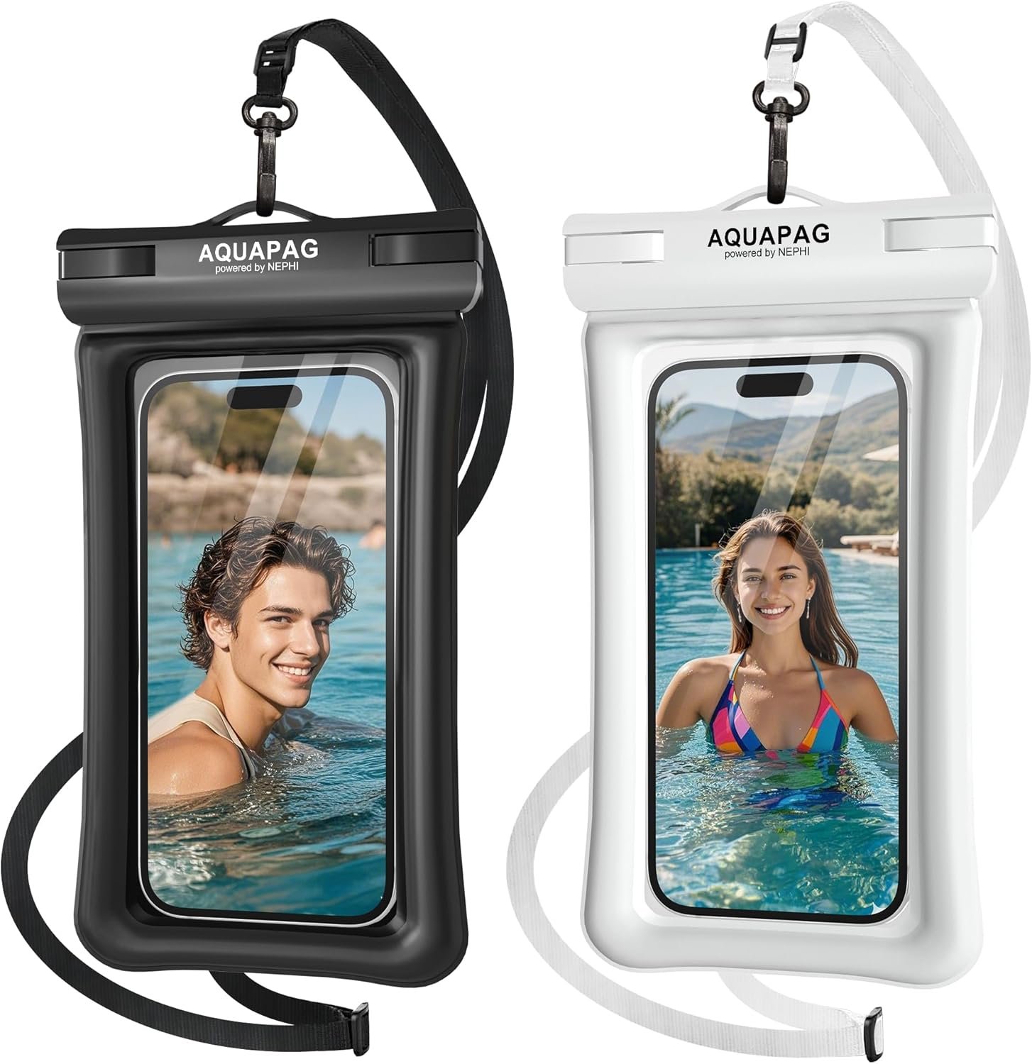 NEPHI IPX8 Floating Waterproof Phone Pouch 2 Pack-Up to 8.0"，Floating Phone Case for iPhone Andriod, Dry Bags for Vacation Beach Pool Kayak Cruise Travel Essentials (Black White 2 Pack)