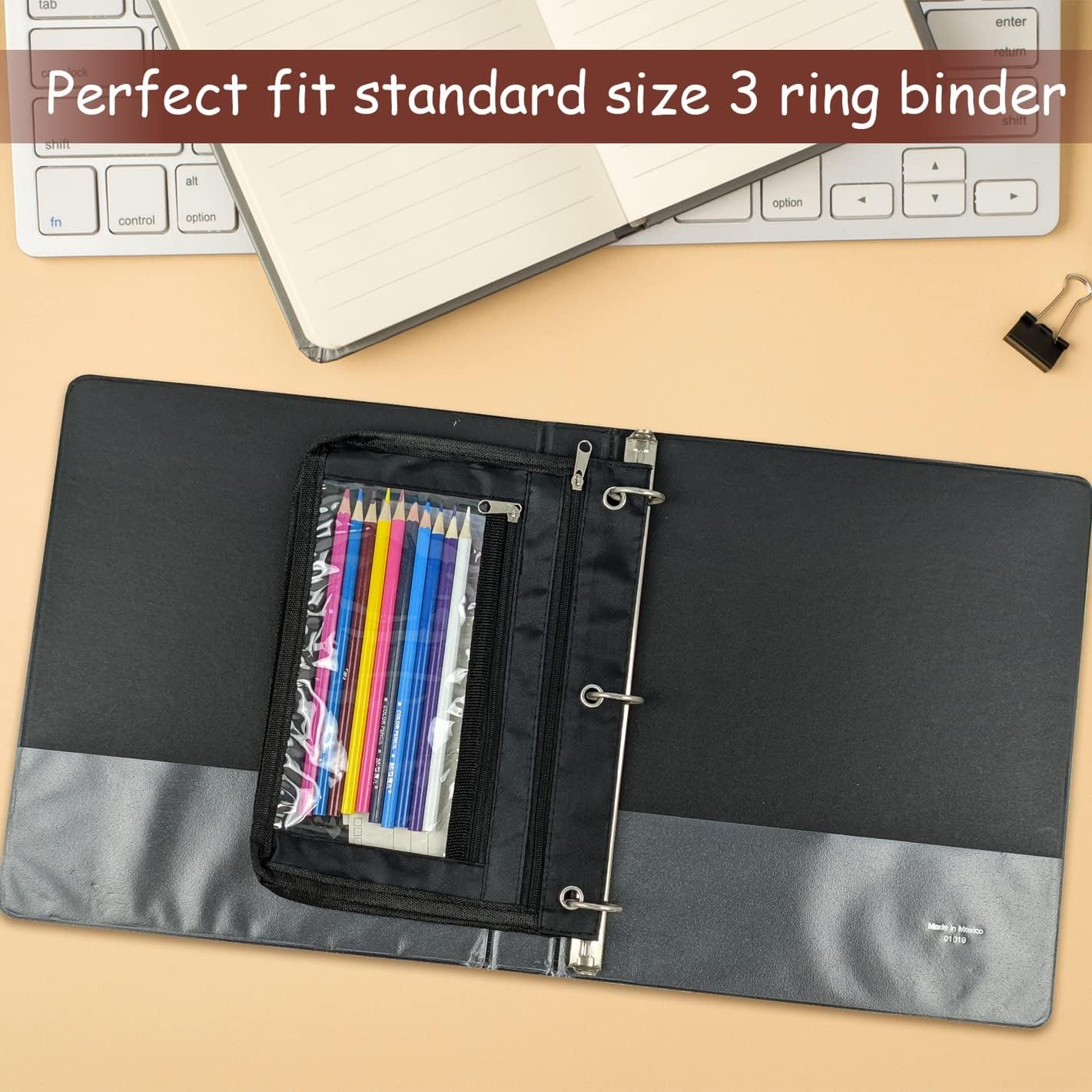Custom Logo 1 Pack Expandable Zipper Pencil Pouch for 3 Ring Binder Private Label Large Capacity Clear Window Pen Holder Case School Class Office Organizer Black Manufacturer