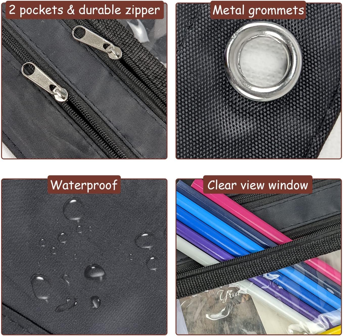 Custom Logo 1 Pack Expandable Zipper Pencil Pouch for 3 Ring Binder Private Label Large Capacity Clear Window Pen Holder Case School Class Office Organizer Black Manufacturer