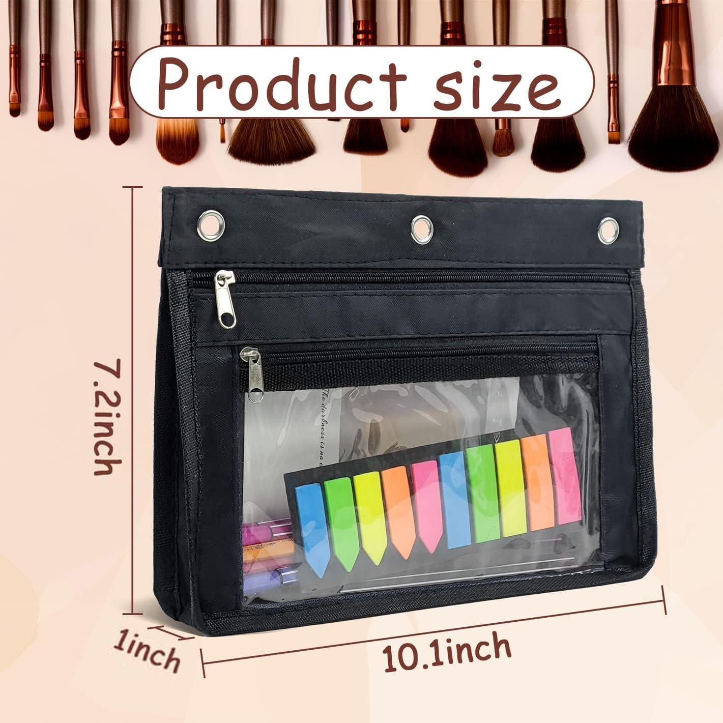 Custom Logo 1 Pack Expandable Zipper Pencil Pouch for 3 Ring Binder Private Label Large Capacity Clear Window Pen Holder Case School Class Office Organizer Black Manufacturer