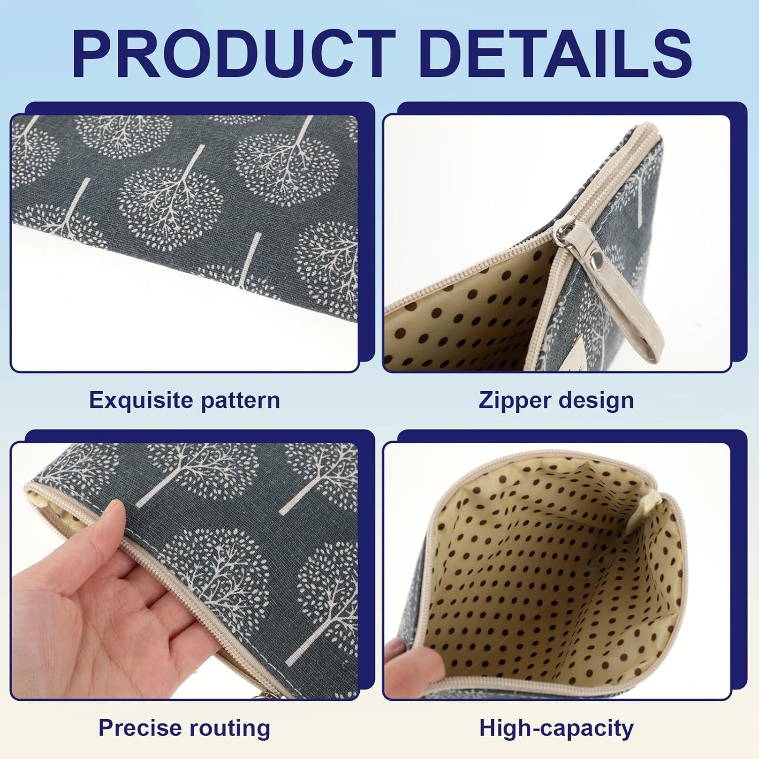 Private Label 4 Pcs Canvas Cosmetic Bags with Custom Logo Zipper Multi-Function Makeup Travel Pouches Toiletry Bags 4 Patterns for Women Manufacturer