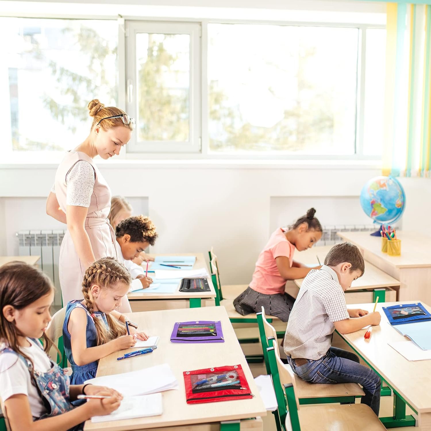 Private Label 12 Pack Pencil Pouch for 3 Ring Binder with Zipper, Custom Logo Bulk Pencil Bags for Classroom School Student Teacher Supplies, Wholesale Manufacturer Pencil Cases