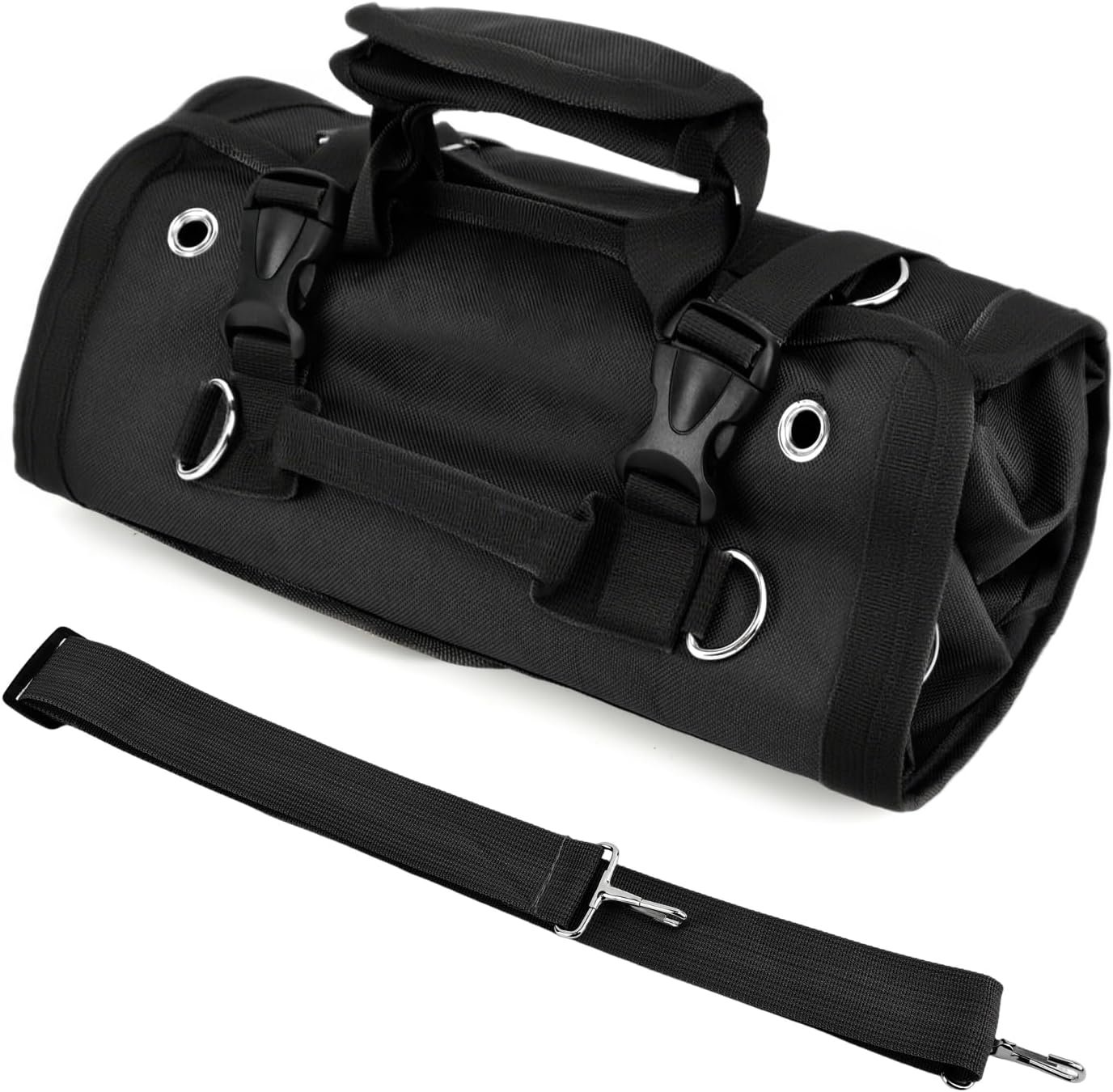 Private Label Heavy-Duty Waterproof Roll-Up Tool Bag with 4 Compartments & 2 Detachable Pouches, Custom Logo Compact Tool Organizer for Mechanics Handymen Electricians RV & Motorcycle Storage (Black, Large) Manufacturer