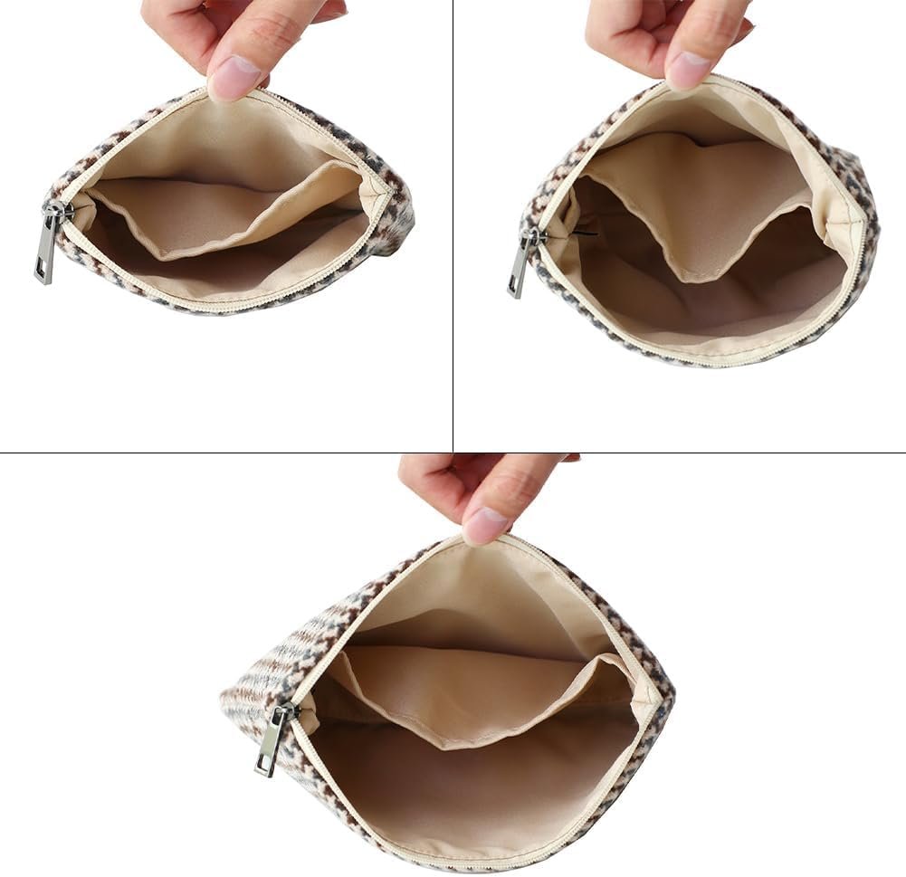 Private Label Small Cosmetic Bag Set of 3 Tweed Makeup Bags Custom Logo 3 Sizes Zipper Pouch Organizer for Travel Toiletries Factory