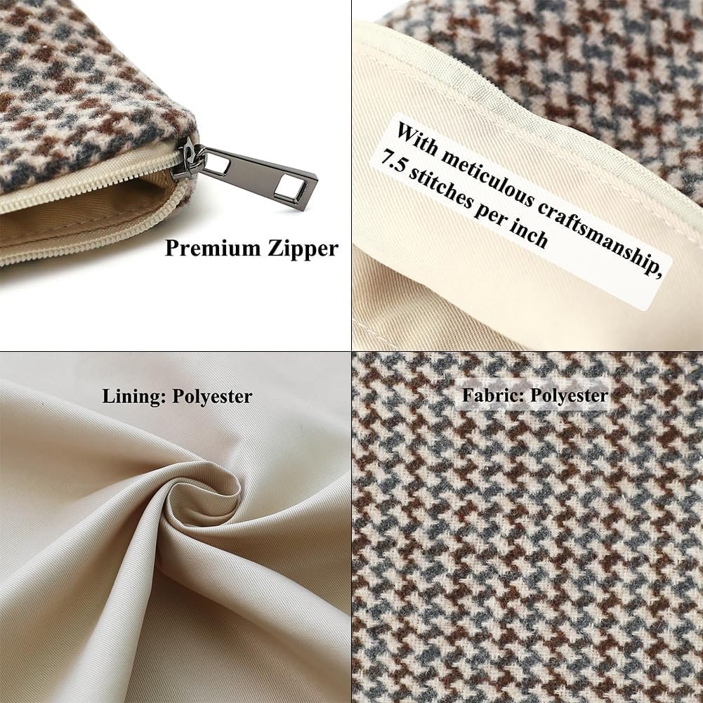 Private Label Small Cosmetic Bag Set of 3 Tweed Makeup Bags Custom Logo 3 Sizes Zipper Pouch Organizer for Travel Toiletries Factory