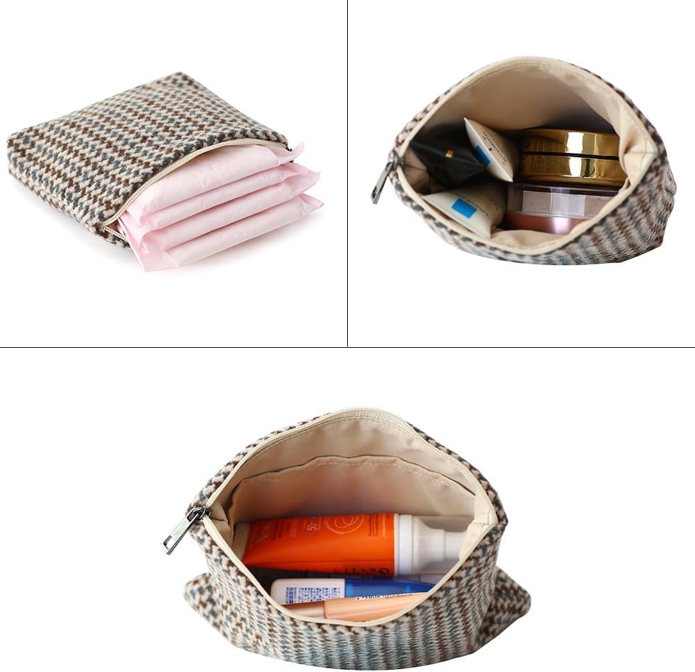 Private Label Small Cosmetic Bag Set of 3 Tweed Makeup Bags Custom Logo 3 Sizes Zipper Pouch Organizer for Travel Toiletries Factory