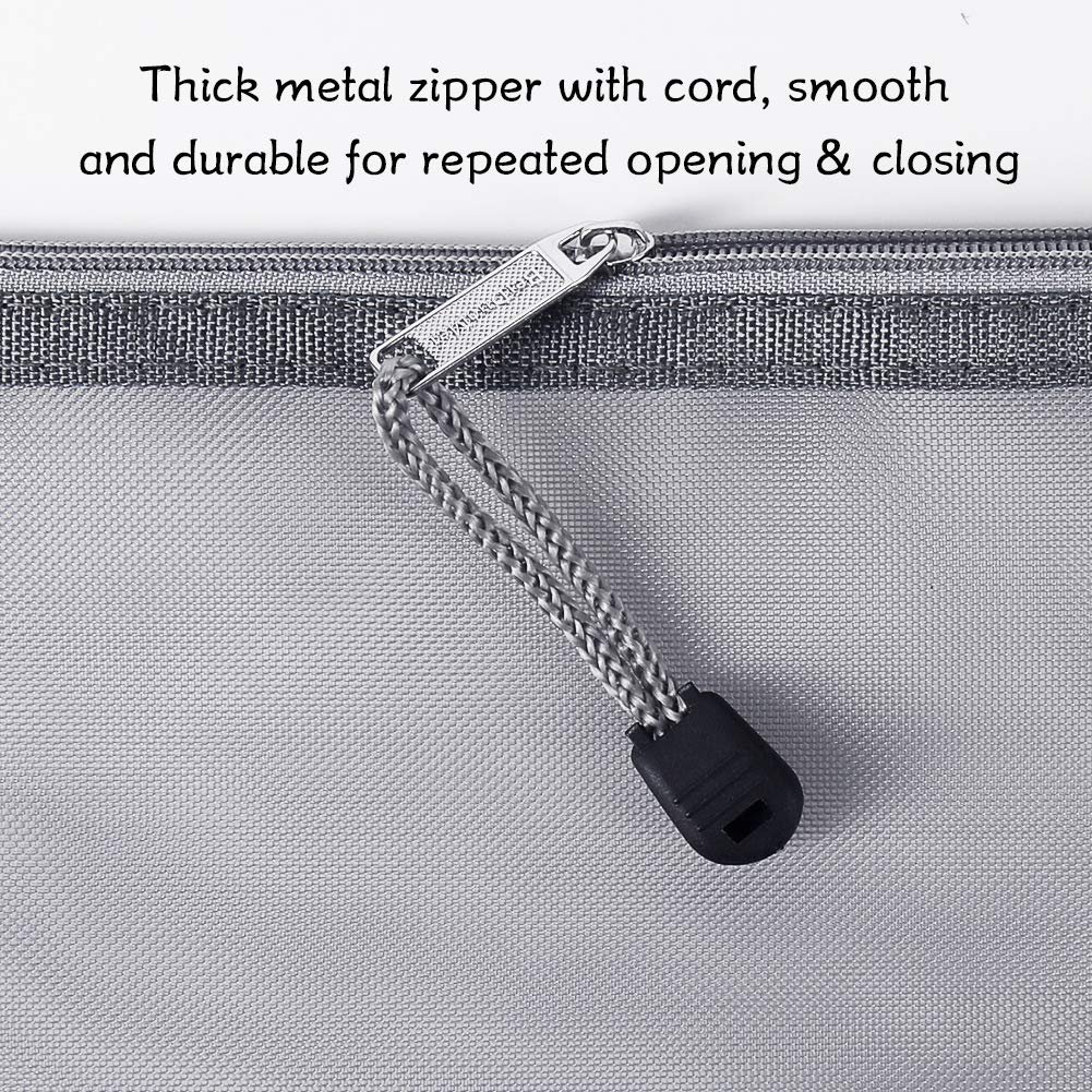 Custom Logo 6PCS Gray Nylon Mesh Zipper Cosmetic Bags Private Label Makeup Pouches Travel Organizer Manufacturer for Purse Diaper Bag (A5 x 3pcs, A6 x 3pcs)