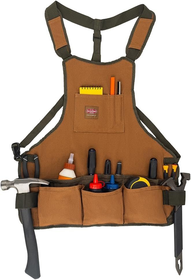 Manufacturer Mens Adjustable Work Tool Bag Custom Logo Brown 16 Pockets Private Label