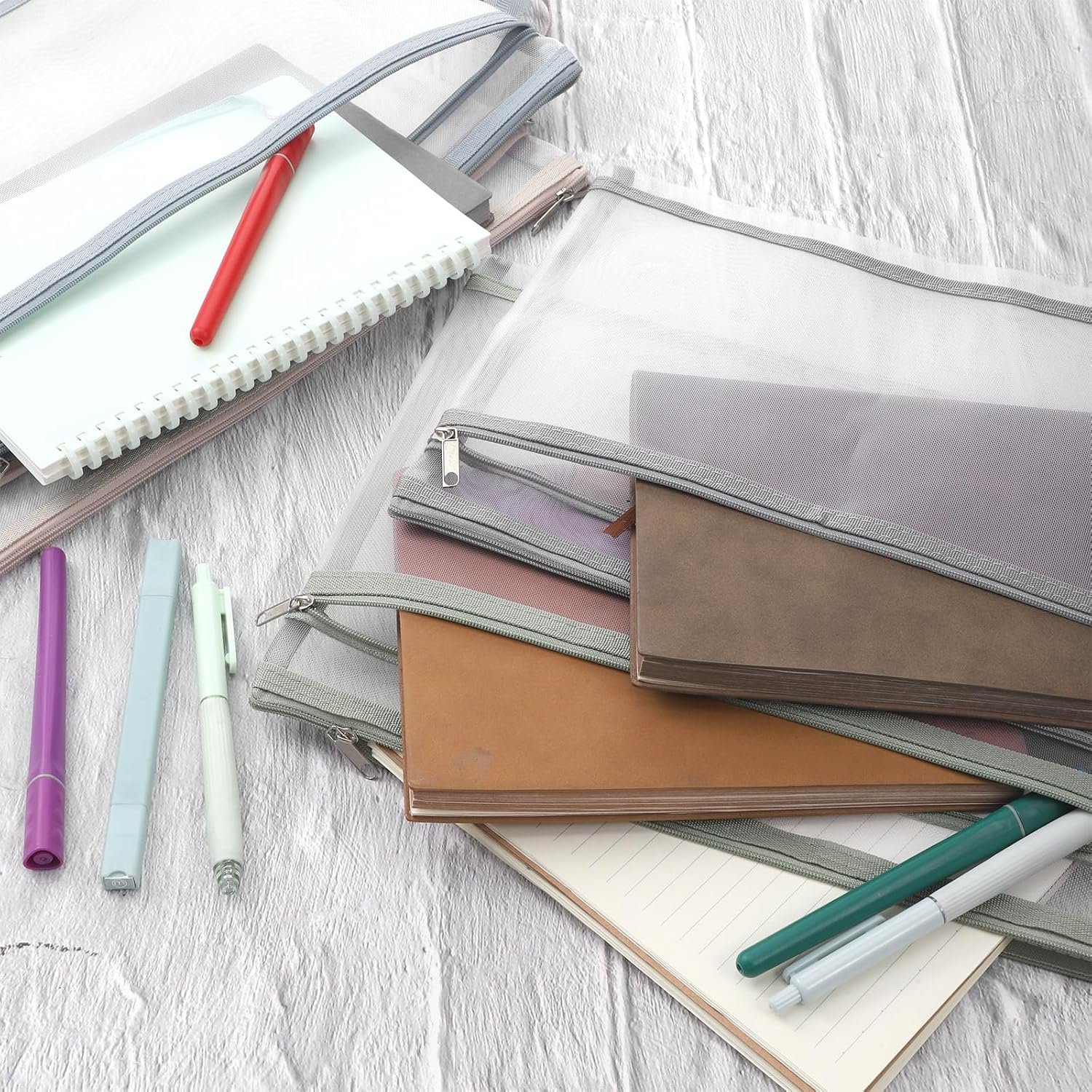 Private Label 4 PCS Colored Double-Layer Mesh Zipper Pouch Bags Large Mesh Storage with Custom Logo Handle for School Office Puzzles Board Games Organization Manufacturer