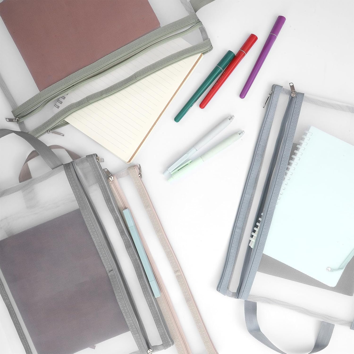 Private Label 4 PCS Colored Double-Layer Mesh Zipper Pouch Bags Large Mesh Storage with Custom Logo Handle for School Office Puzzles Board Games Organization Manufacturer