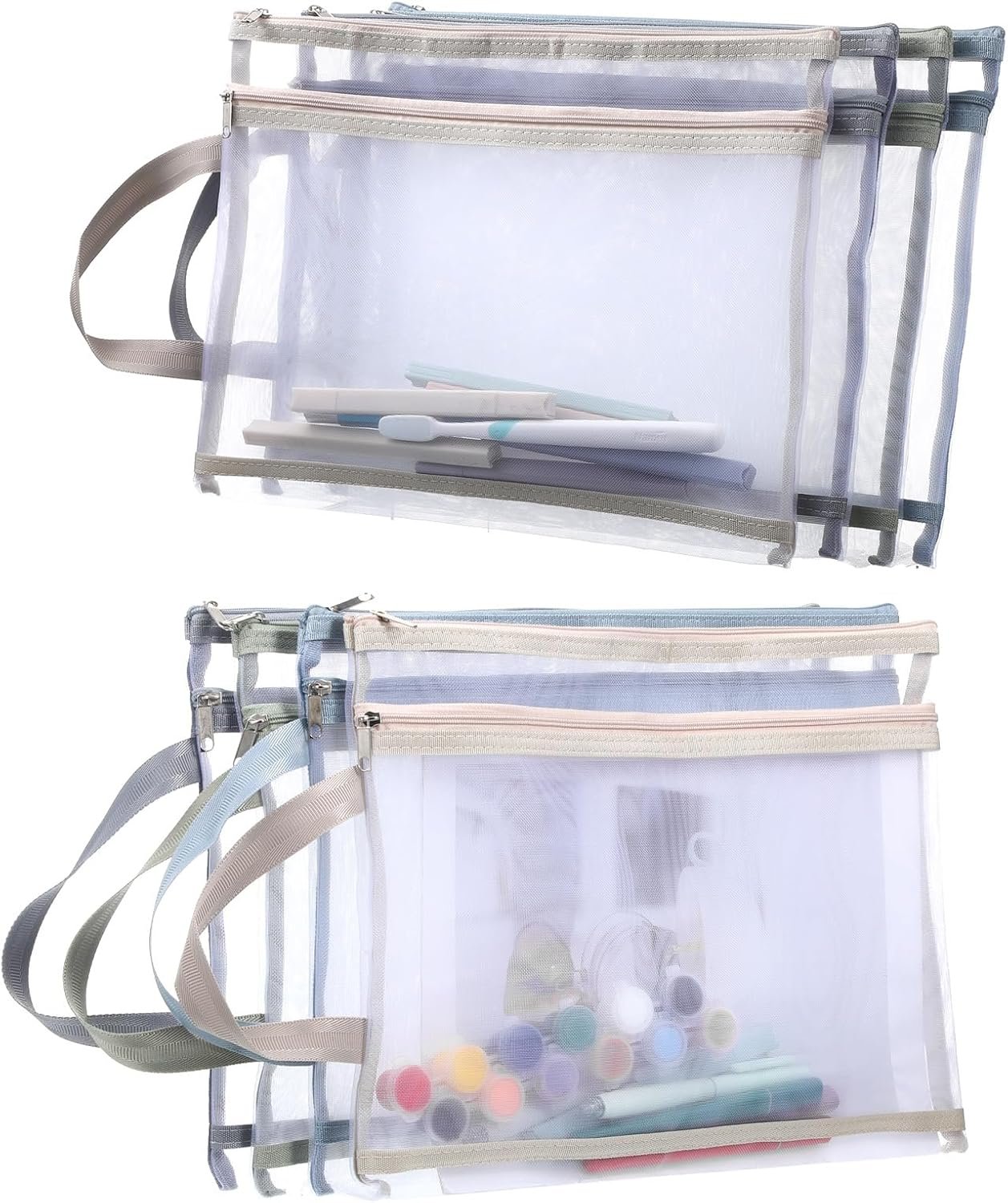 4 PCS Colored Mesh Zipper Pouch Bags, Double-Layer Toy Mesh Storage Bags Large Meshes Zipper Pouch with Handle for School Office Puzzles Board Games Organization