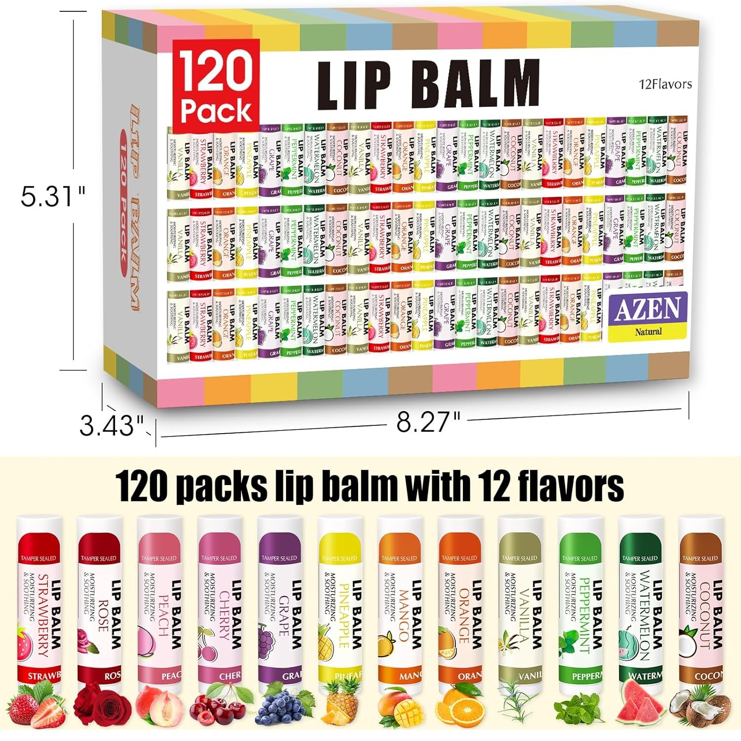 Custom Logo 120 Pack Natural Lip Balm Private Label Moisturizing for Dry Cracked Lips Bulk 12 Flavors from Manufacturer