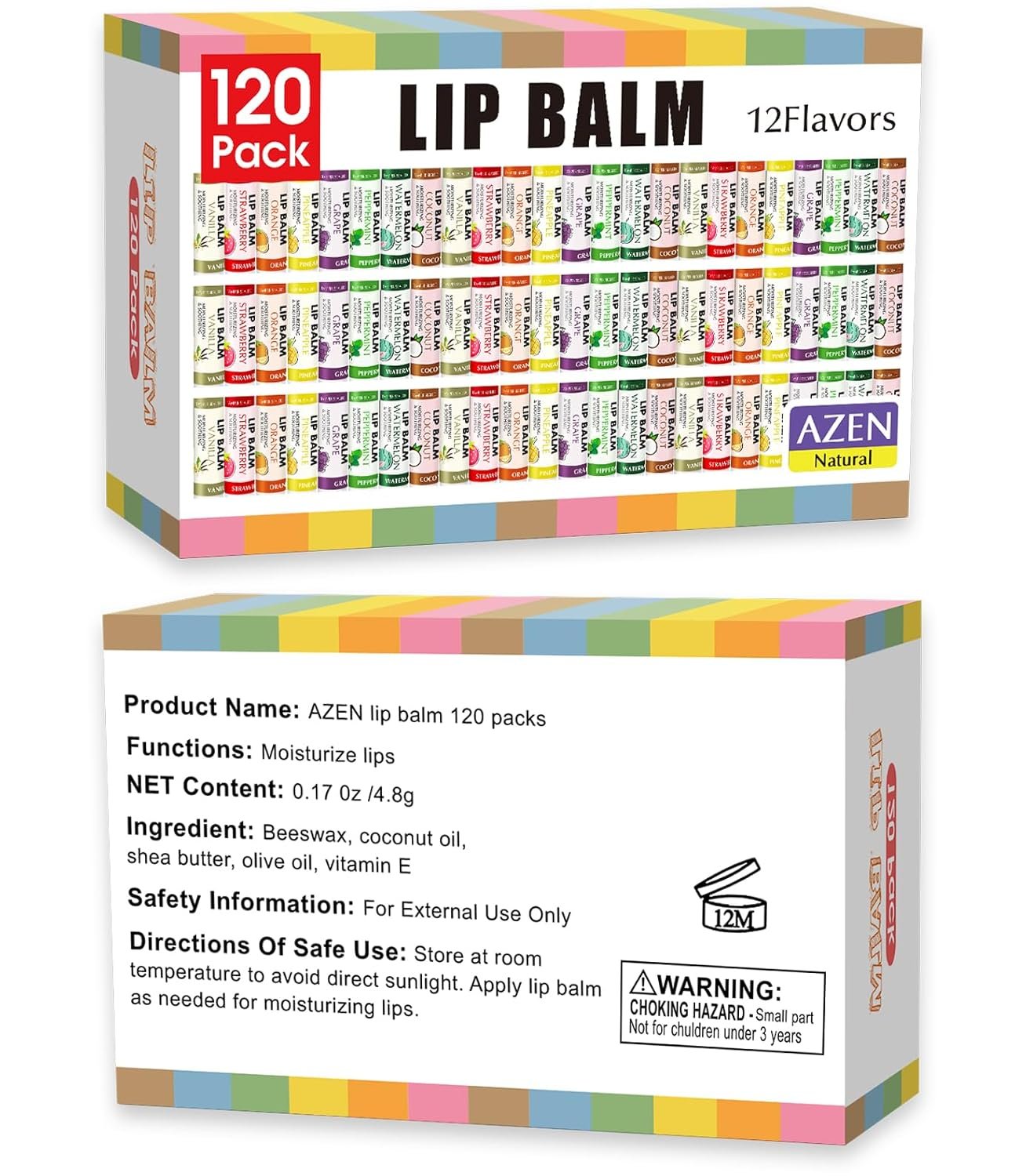 Custom Logo 120 Pack Natural Lip Balm Private Label Moisturizing for Dry Cracked Lips Bulk 12 Flavors from Manufacturer