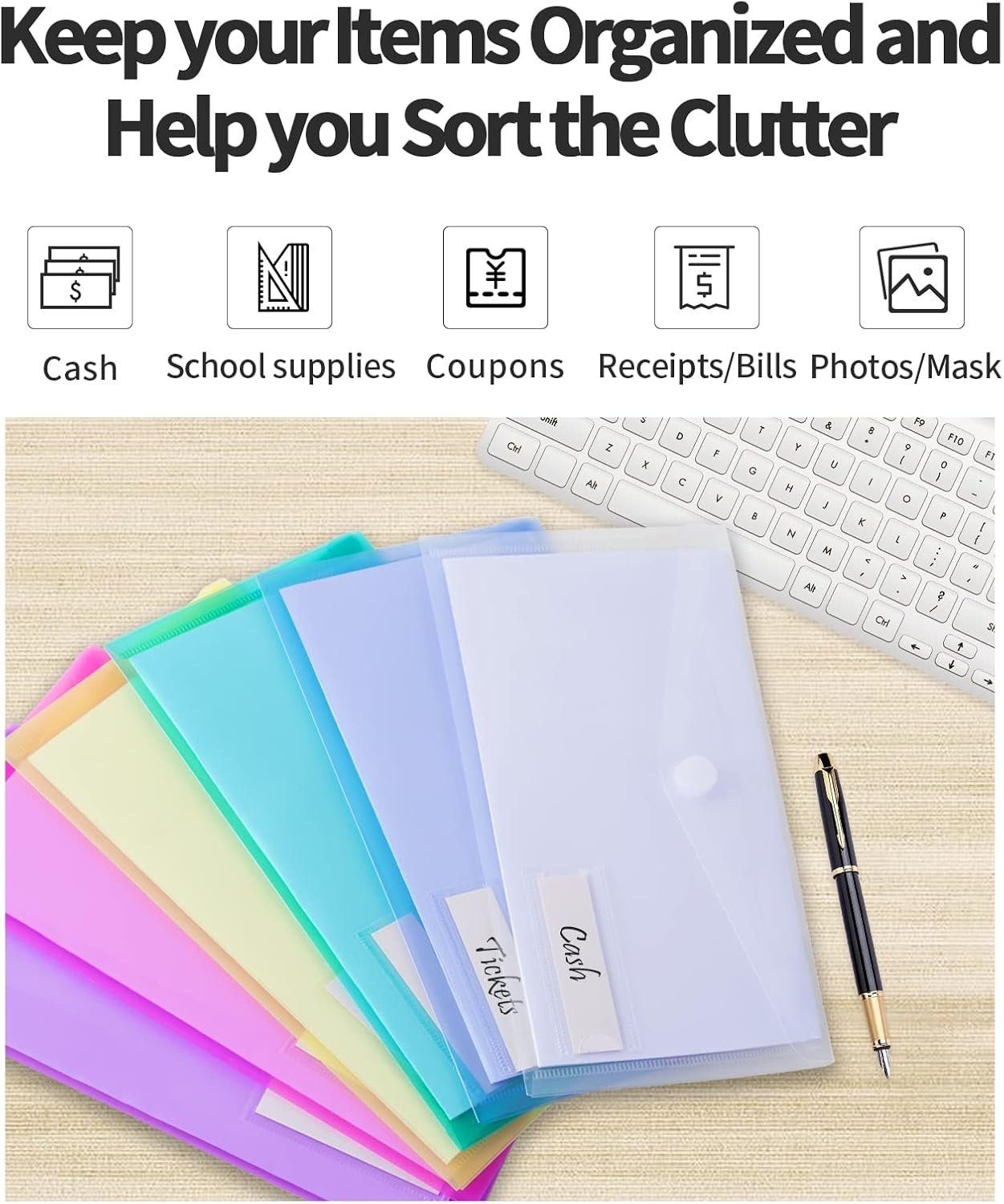 Private Label 24 Pack Clear Plastic Pencil Pouches with Label Pocket Custom Logo Poly Envelopes for A6 Size Files Money Envelopes Cash Storage Manufacturer Bulk Pencil Cases Teacher School Office Supplies