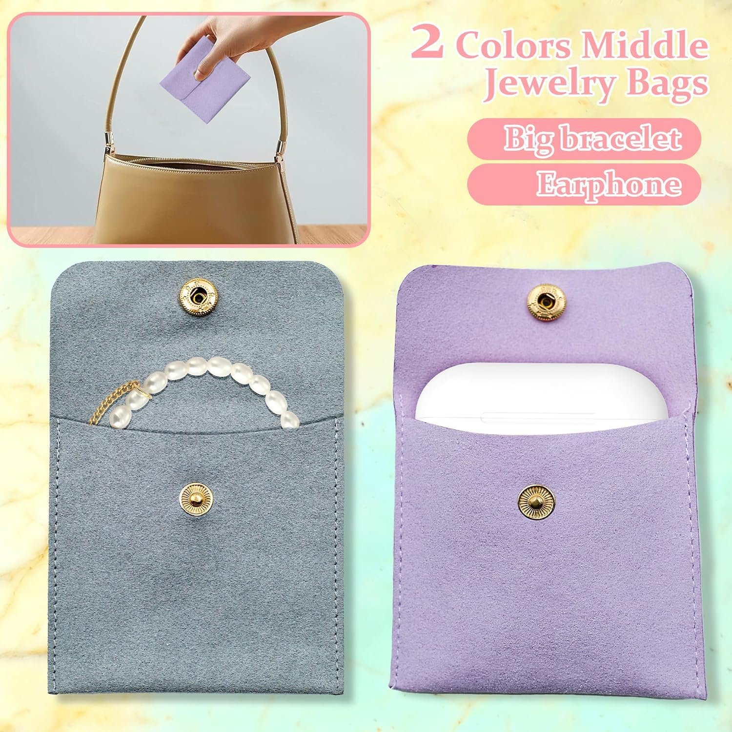 Private Label 4PCS Mini Travel Jewelry Bags 2 Middle + 2 Small Foldable Organizer Pouches for Necklaces Earrings Rings Bracelets Manufacturer Custom Logo Compact Case with Buckle Women Travel Essentials