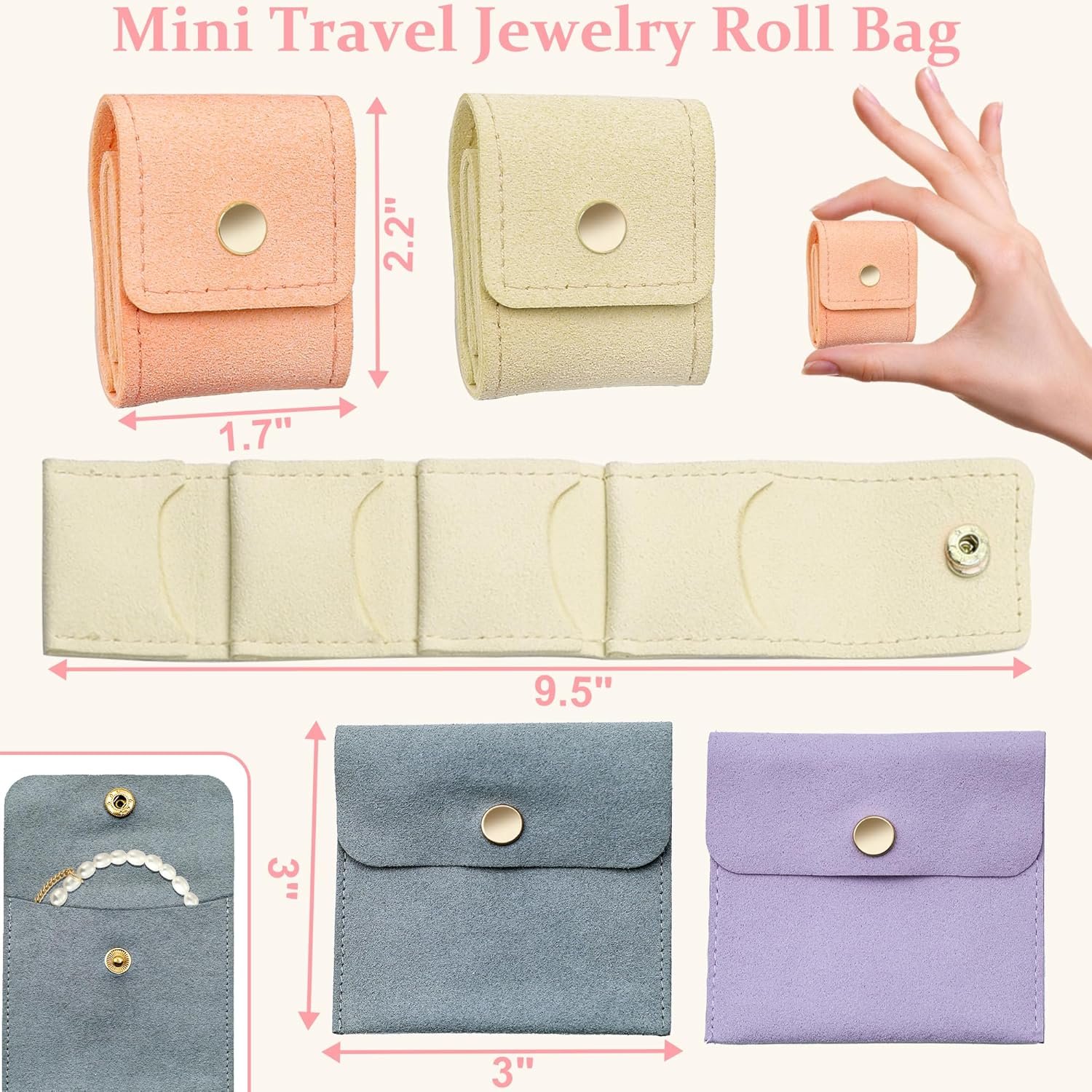 Private Label 4PCS Mini Travel Jewelry Bags 2 Middle + 2 Small Foldable Organizer Pouches for Necklaces Earrings Rings Bracelets Manufacturer Custom Logo Compact Case with Buckle Women Travel Essentials