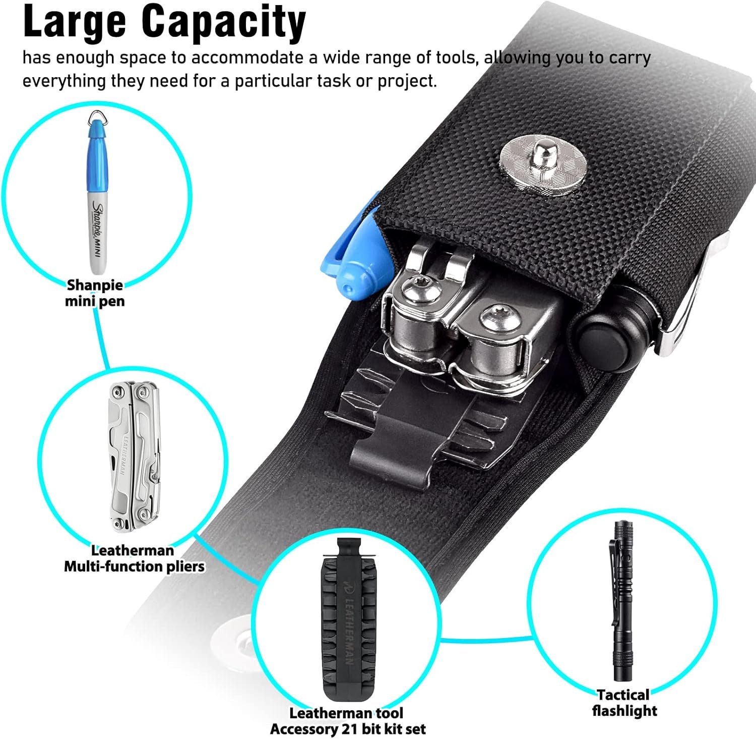 Private Label Multitool Sheath EDC Belt Organizer Tool Holster Pouch with Custom Logo from Manufacturer, Black