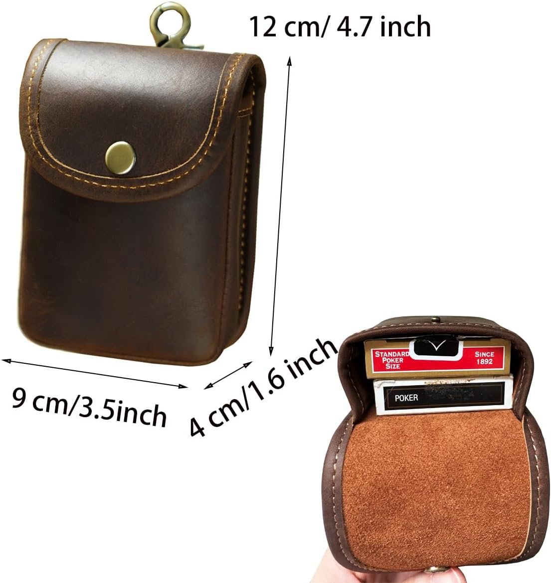 Custom Logo Leather Holster Pouch Private Label Double Deck Playing Card Case Fits Poker and Bridge Size Cards Durable EDC Waist Bag Manufacturer for Coins Car Keys Headphones