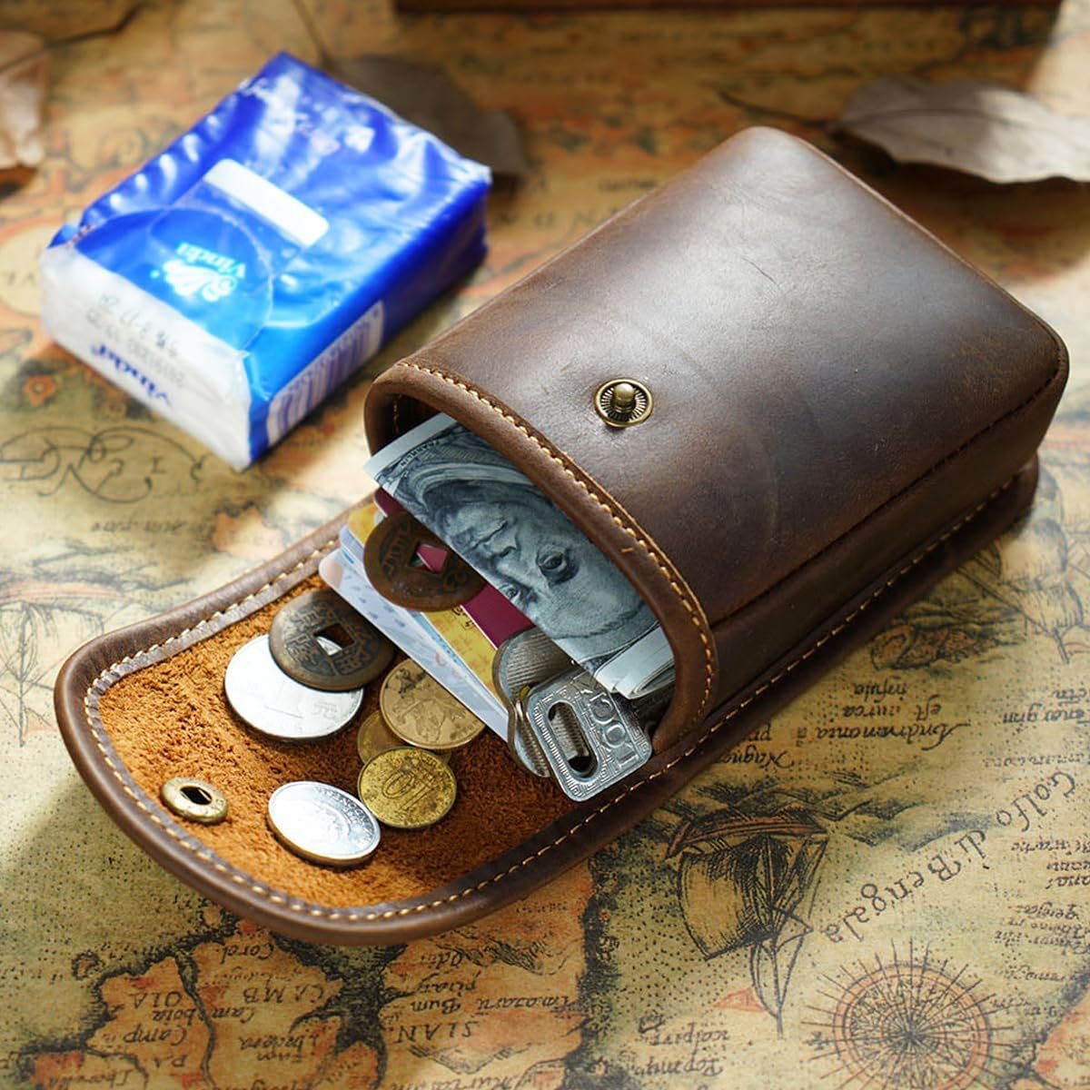 Custom Logo Leather Holster Pouch Private Label Double Deck Playing Card Case Fits Poker and Bridge Size Cards Durable EDC Waist Bag Manufacturer for Coins Car Keys Headphones