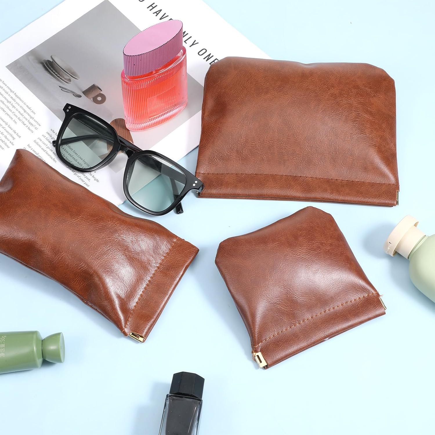 Custom Logo 3 PCS Snap Closure Leather Organizer Pouch, Private Label 3 Sizes Leather Pouch for Purse, Manufacturer Cosmetic Storage Bag for Women Custom Logo 3 PCS Snap Closure Leather Organizer Pouch, Private Label 3 Sizes Leather Pouch for Purse, Manufacturer Cosmetic Storage Bag for Women