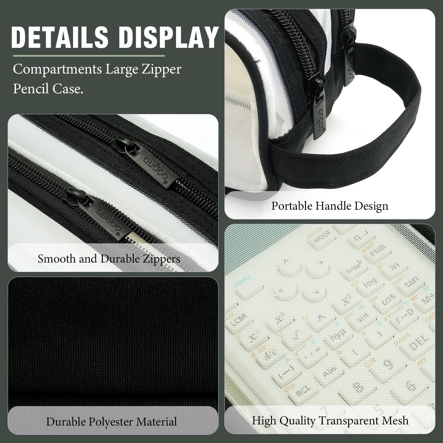 Private Label Large Grid Mesh Pencil Case 2 Compartments Clear Zipper Pen Pouch Custom Logo Multifunctional Transparent Stationery Bag for School College Office Teens Makeup Travel Manufacturer Black