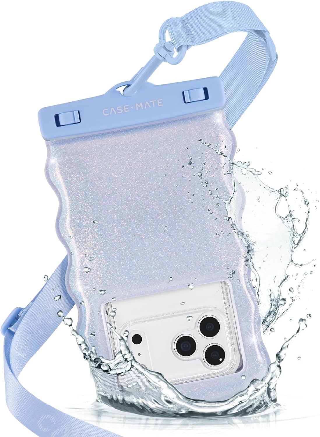 Case-Mate Wavy IP68 Waterproof Phone Pouch - Large Floating Phone Case w/Crossbody Lanyard - Cruise Ship Travel Essentials Compatible w/All Devices - Hidden Pocket for Card/Cash- Mist Twinkle