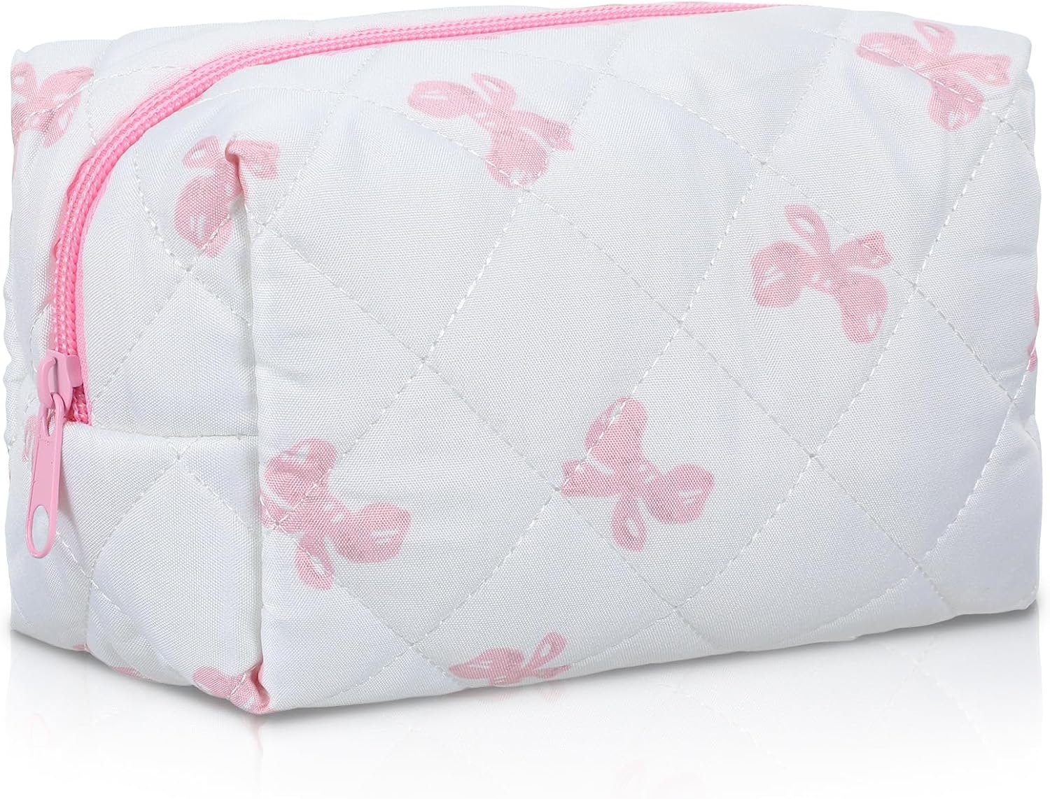 Ouligay Small Make up Bag Makeup Bag Cute Travel Cosmetic Makeup Bag for Women and Girls, Coquette Make up Bag for Purse, Quilted Pouch, Small Organizer, Pink Bow, Portable Toiletry Case