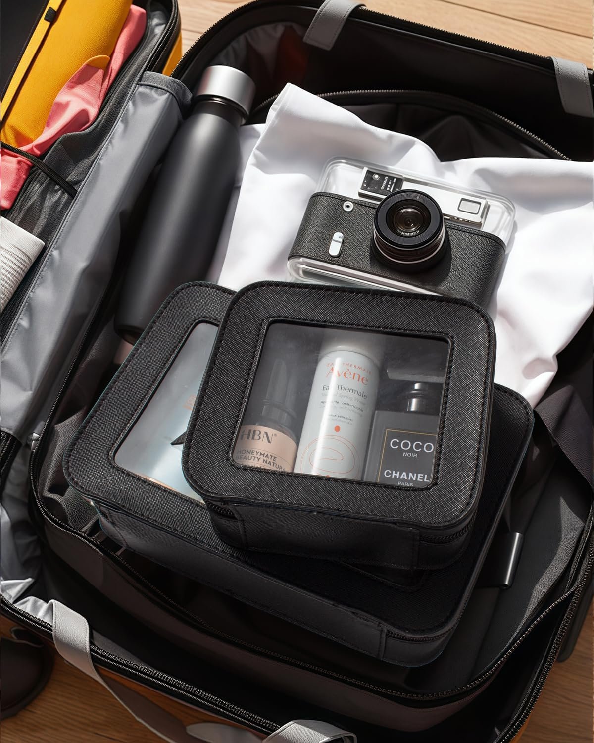 Manufacturer Portable Clear Makeup Bag Set with Custom Logo Waterproof Travel Cosmetic Bag Private Label Black Standard + Mini for Women Men