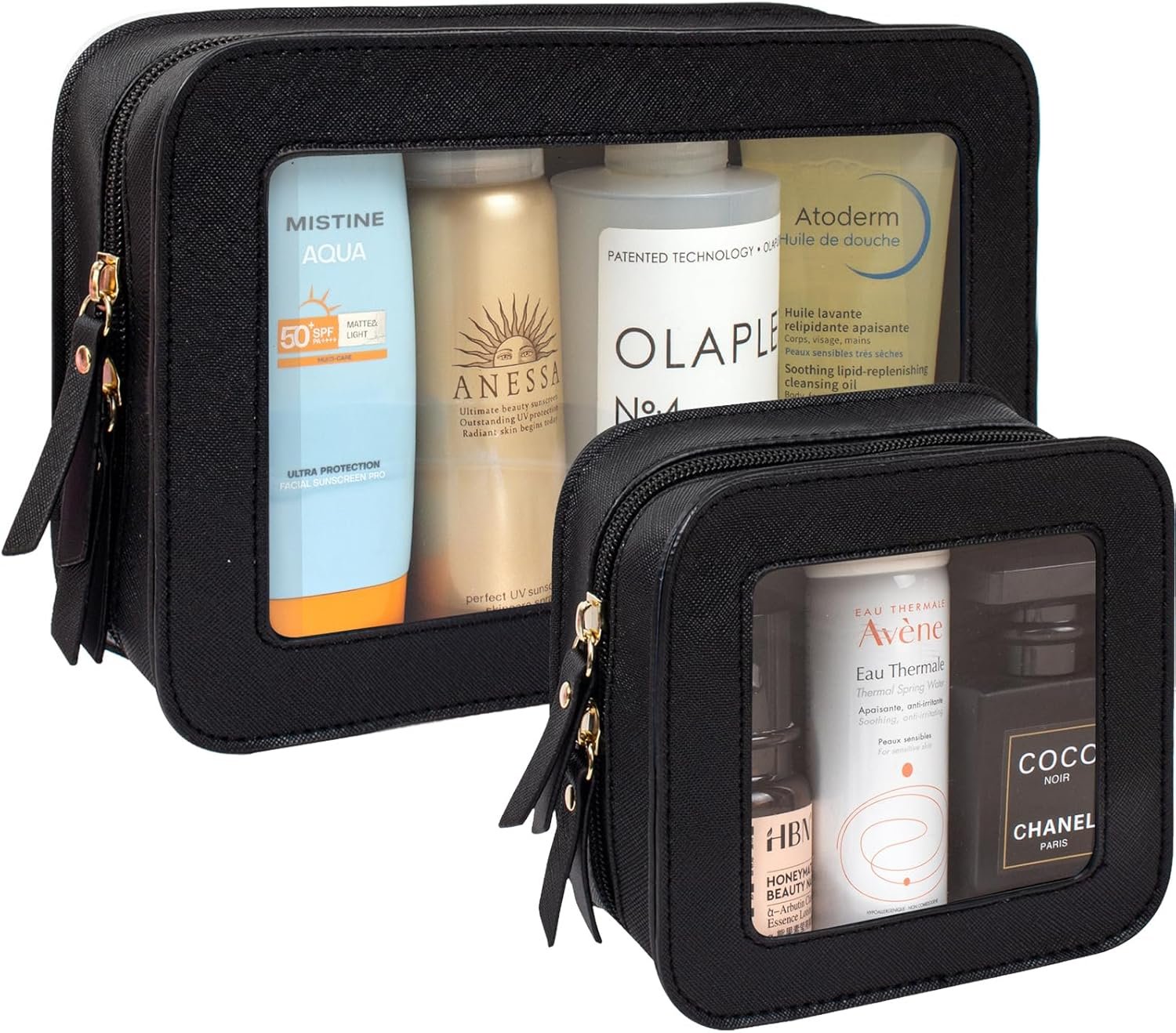 Manufacturer Portable Clear Makeup Bag Set with Custom Logo Waterproof Travel Cosmetic Bag Private Label Black Standard + Mini for Women Men