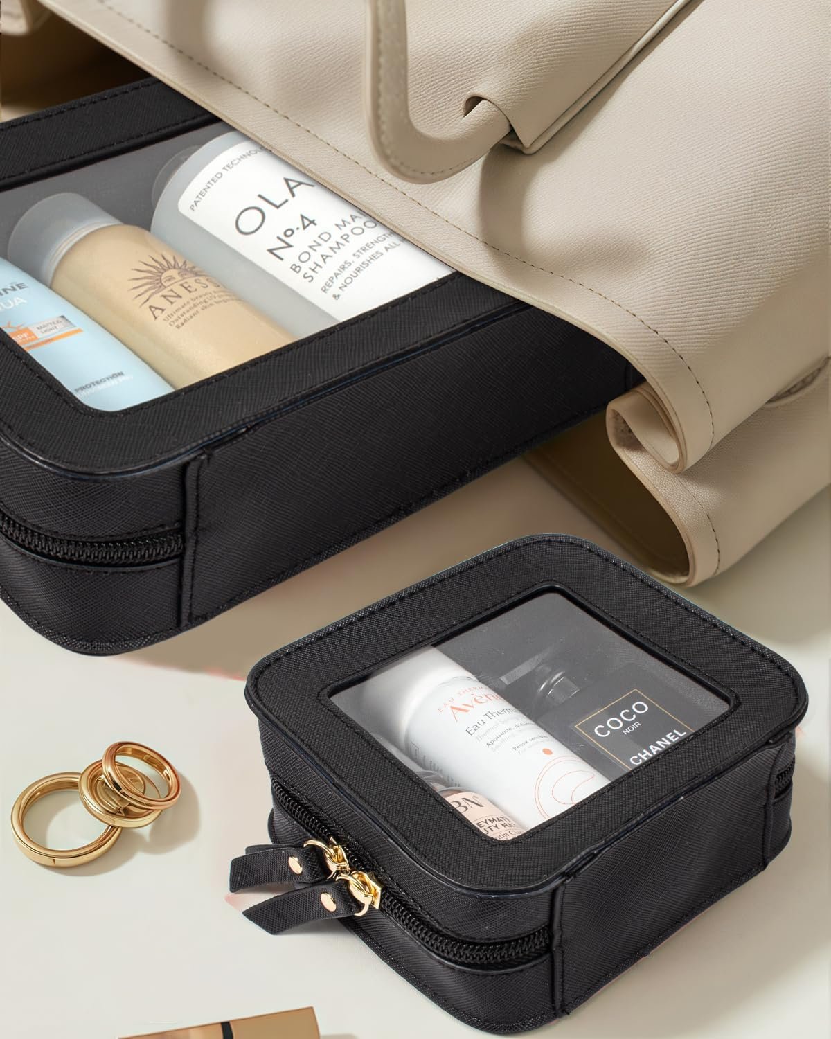 Manufacturer Portable Clear Makeup Bag Set with Custom Logo Waterproof Travel Cosmetic Bag Private Label Black Standard + Mini for Women Men