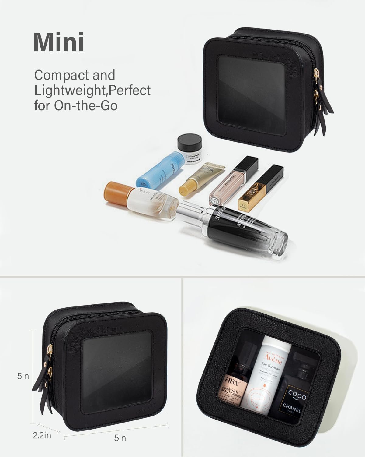 Manufacturer Portable Clear Makeup Bag Set with Custom Logo Waterproof Travel Cosmetic Bag Private Label Black Standard + Mini for Women Men