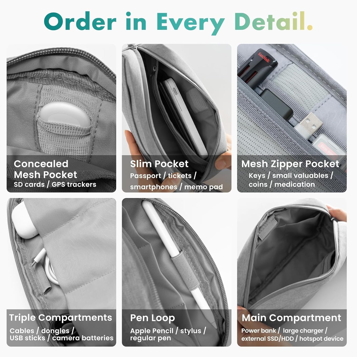 Custom Logo Cord Organizer Tech Pouch | Private Label Travel Electronics Organizer Case for Cables & Chargers | Hidden AirTag Slot & Cable Pass-Through Bamboo Green Manufacturer