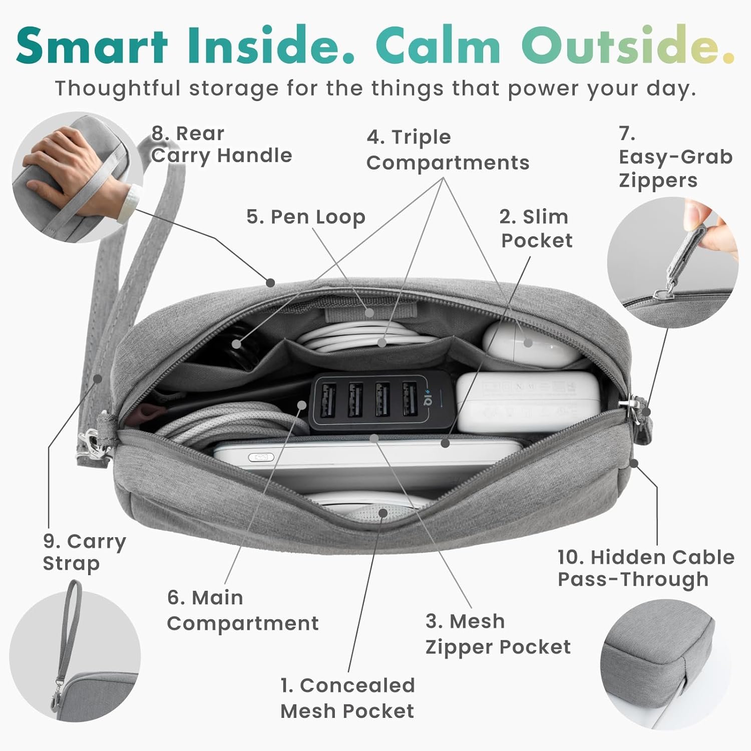 Custom Logo Cord Organizer Tech Pouch | Private Label Travel Electronics Organizer Case for Cables & Chargers | Hidden AirTag Slot & Cable Pass-Through Bamboo Green Manufacturer