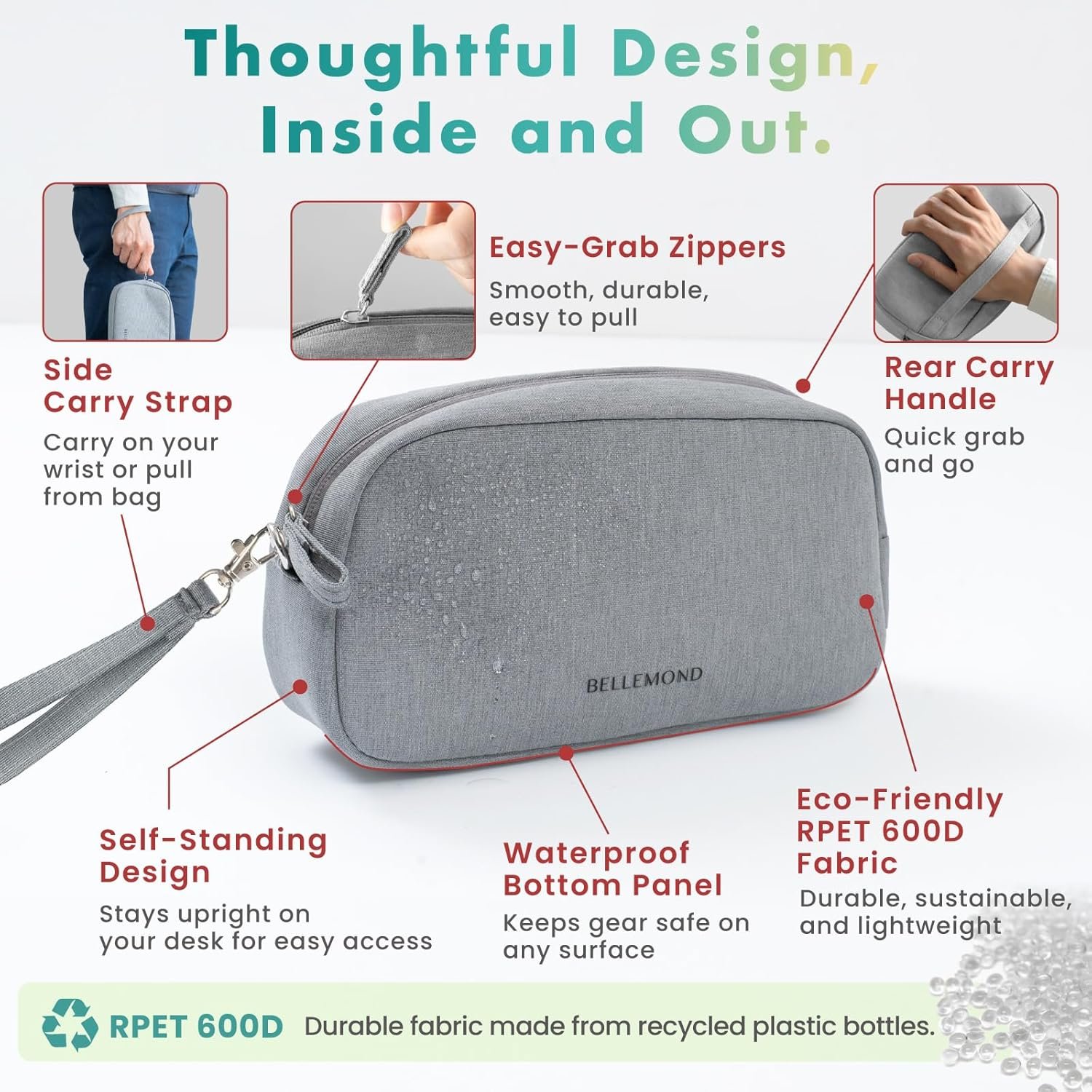 Custom Logo Cord Organizer Tech Pouch | Private Label Travel Electronics Organizer Case for Cables & Chargers | Hidden AirTag Slot & Cable Pass-Through Bamboo Green Manufacturer