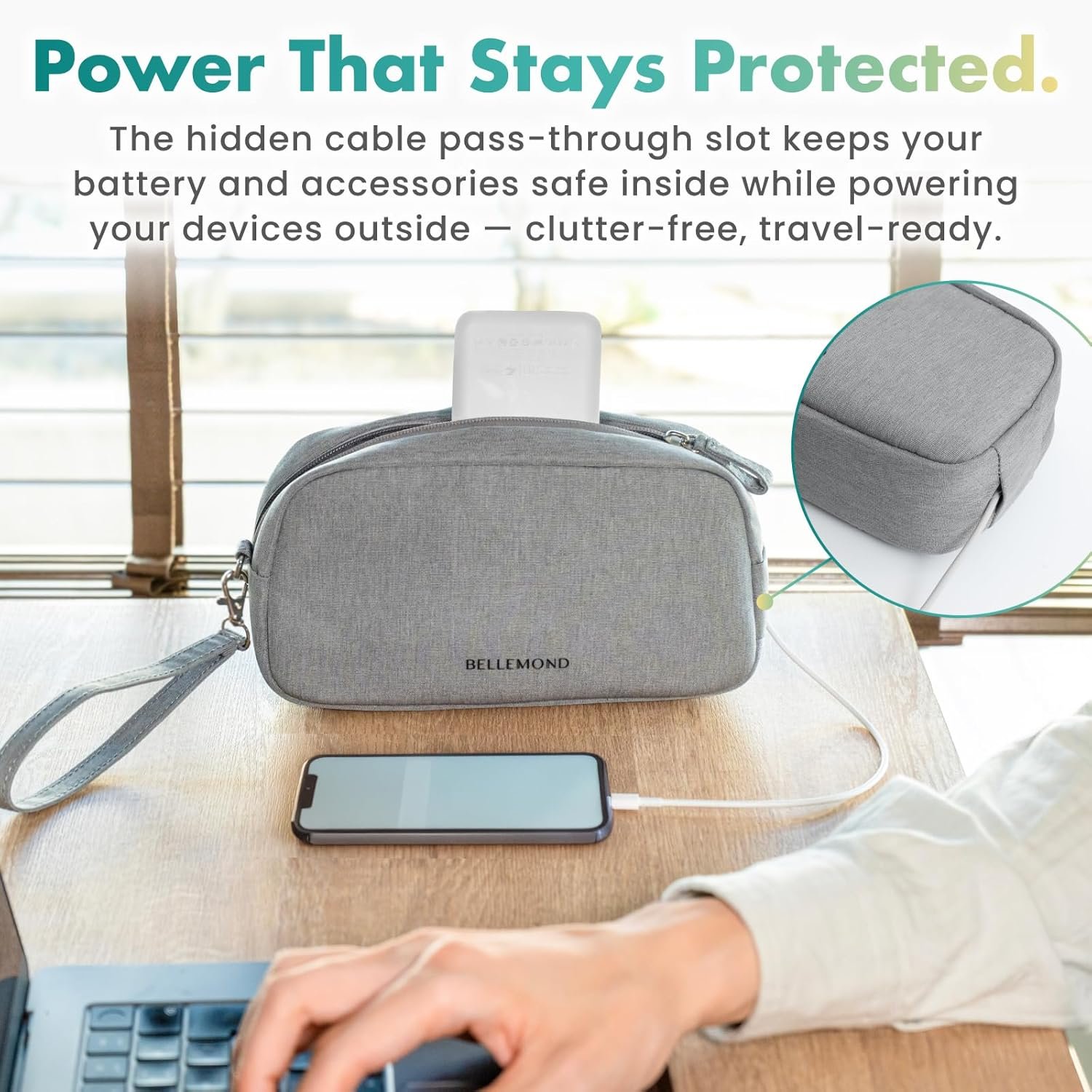 Custom Logo Cord Organizer Tech Pouch | Private Label Travel Electronics Organizer Case for Cables & Chargers | Hidden AirTag Slot & Cable Pass-Through Bamboo Green Manufacturer