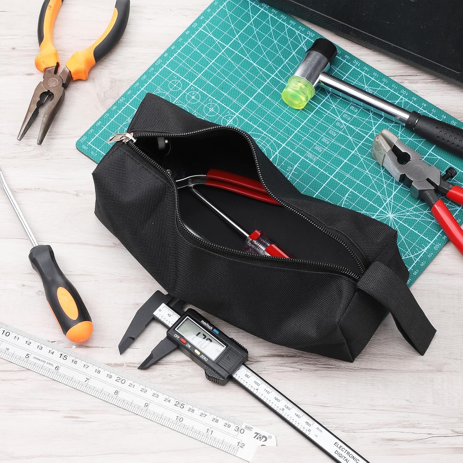 Factory Direct Custom Logo Small Tool Bags Zippered Screwdriver Pouches Black Canvas Utility Storage Organizer Private Label for Screws Screwdrivers Pliers