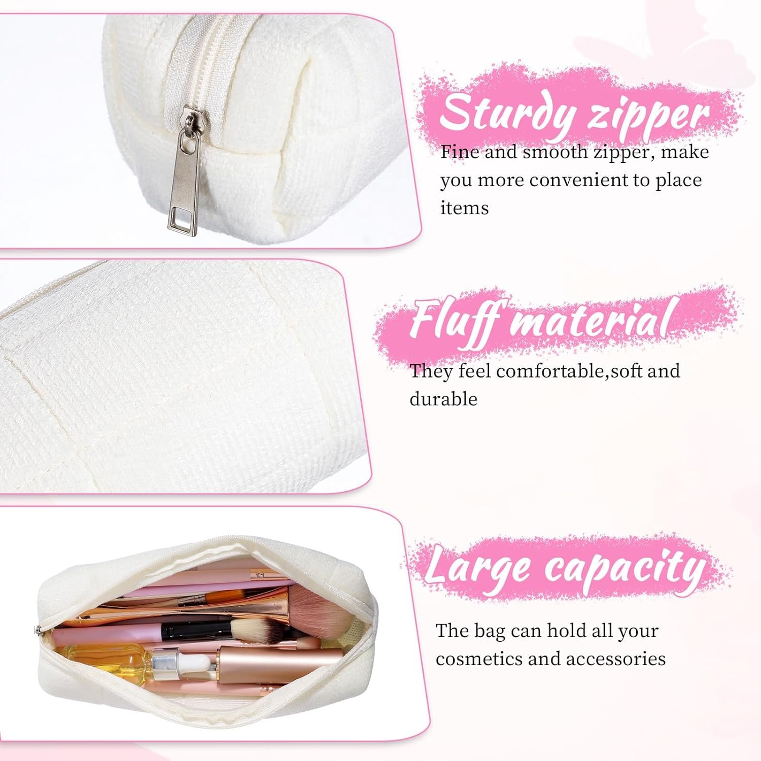 Manufacturer Small Plush Pencil Pouch Custom Logo Checkered Fuzzy Travel Makeup Cosmetic Bag Private Label for Women Men Adults