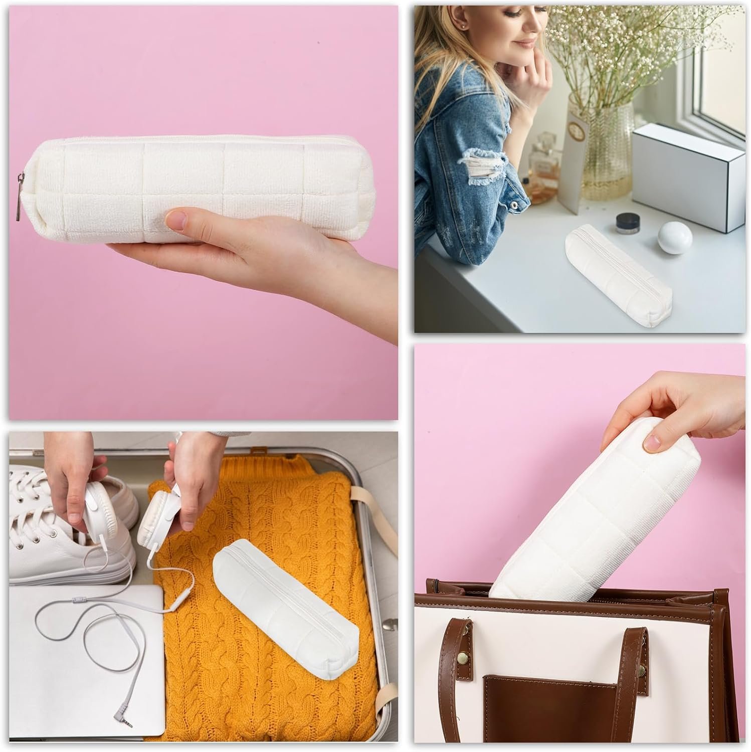 Manufacturer Small Plush Pencil Pouch Custom Logo Checkered Fuzzy Travel Makeup Cosmetic Bag Private Label for Women Men Adults