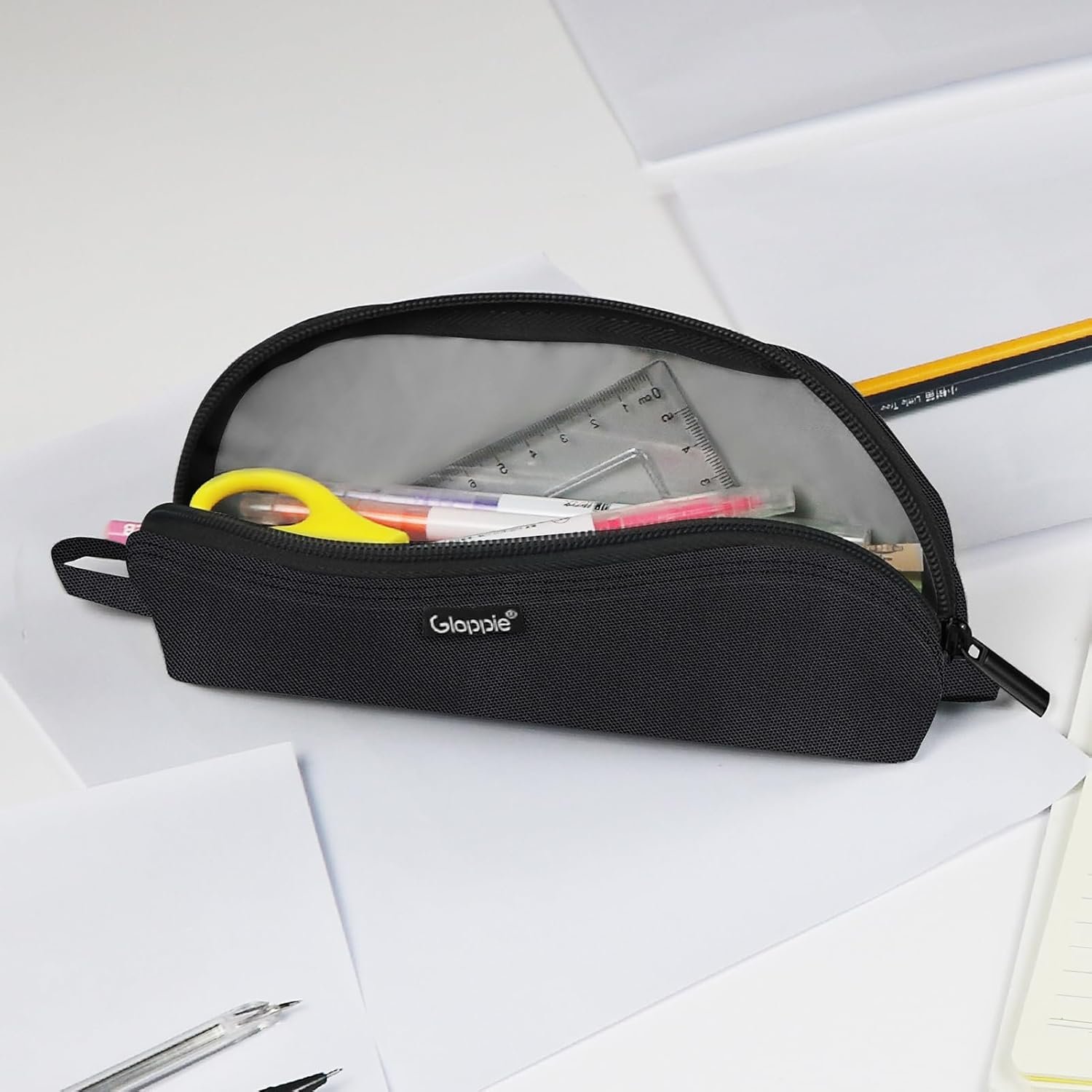 Custom Logo Small Practical Pencil Pouch Private Label Aesthetic Simple Pen Holder Case Manufacturer Back to School Supplies for Girls Boys Black