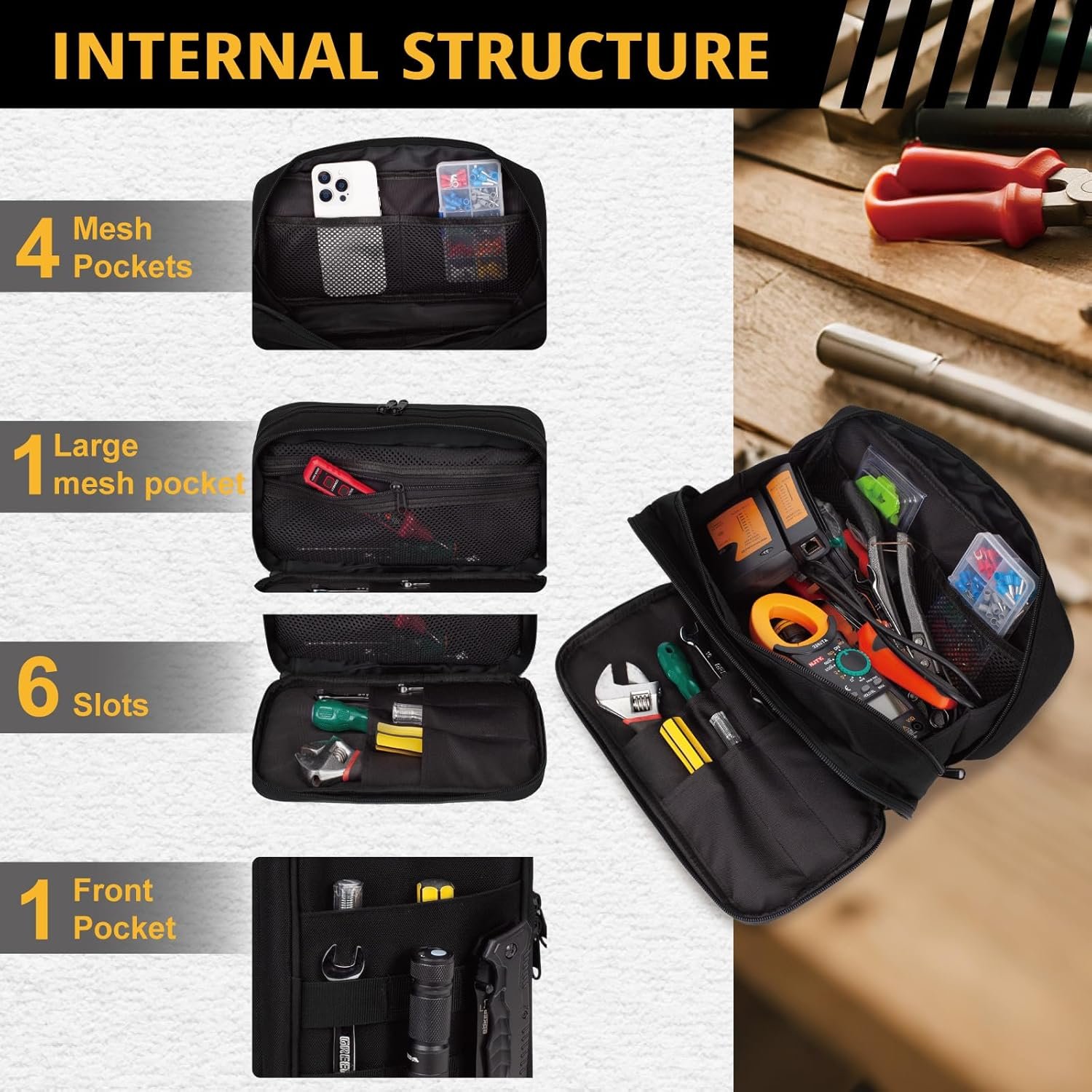 Custom Logo Tactical Tool Bag Wide Mouth Water-Resistant Multi-Purpose Range Pouch with Zipper Handle Manufacturer Heavy Duty Small Toolbox Organizer Private Label for Repairmen Carpenters Handymen