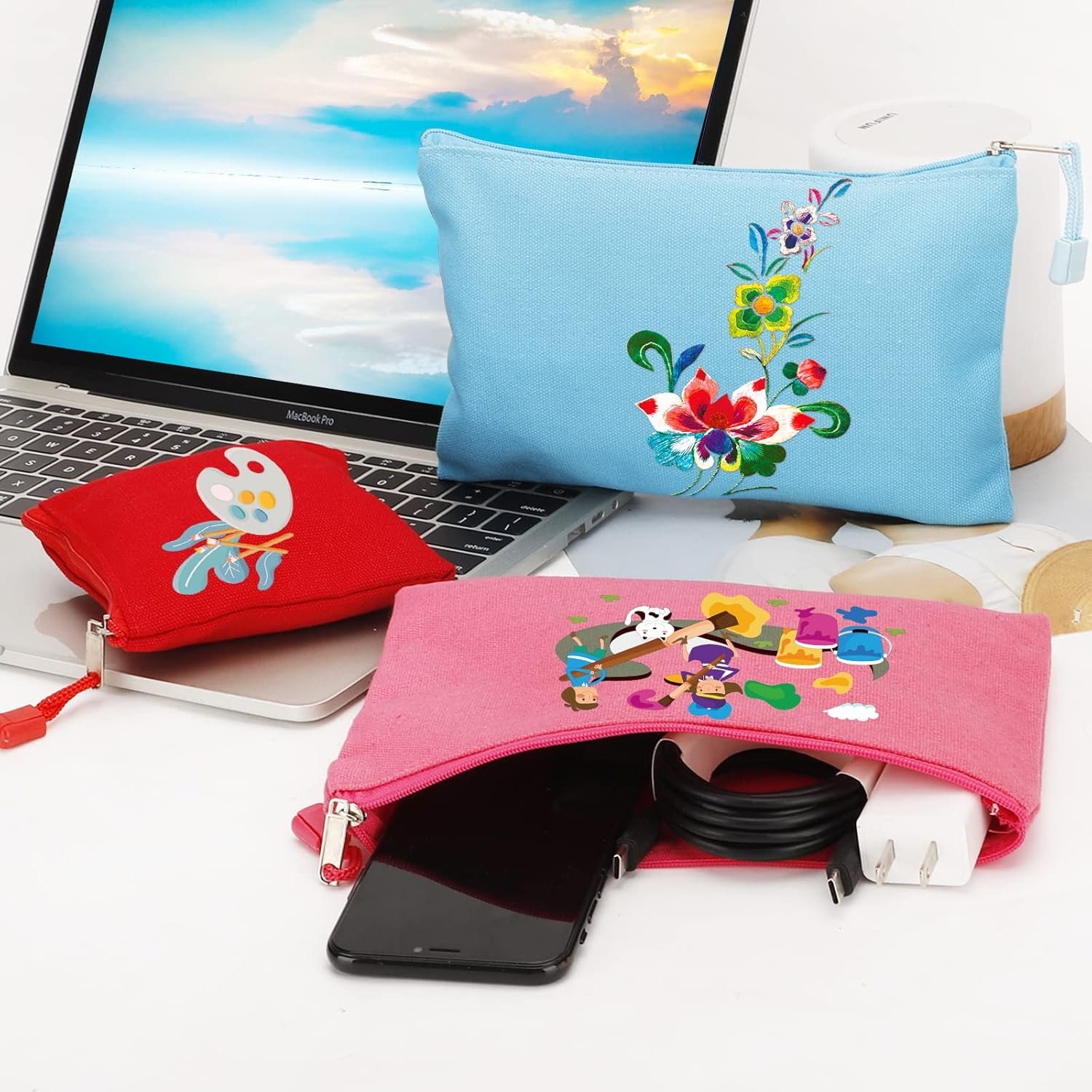 Custom Logo DIY Craft Cotton Canvas Zipper Pouches 12 Pack Private Label Multi-Purpose Cosmetic Makeup Travel Toiletry Pen Pencil Bags Multicolor XS Manufacturer