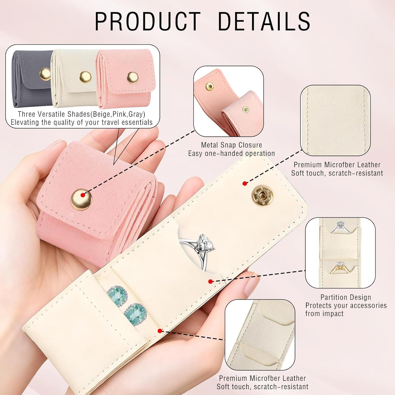 Private Label 3PCS Mini Travel Jewelry Bag with Buckle Custom Logo Foldable Jewelry Organizer Roll Multifunctional Small Travel Jewelry Pouch Supplier for Earrings Necklace Ring Chain Bracelet Brooches