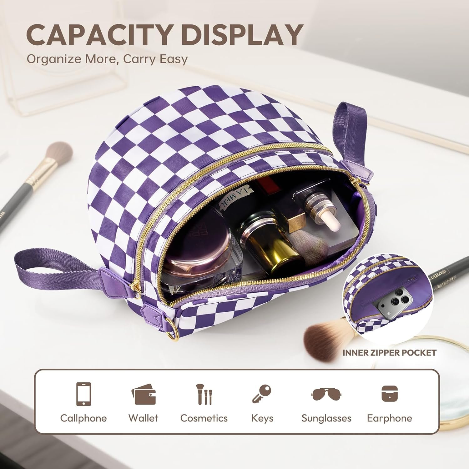 Private Label Cross Body Bag for Women Checkered Crossbody Fanny Packs Small Nylon Bum Bags Custom Logo Trendy Shoulder Purse Checkered Purple One Size Factory